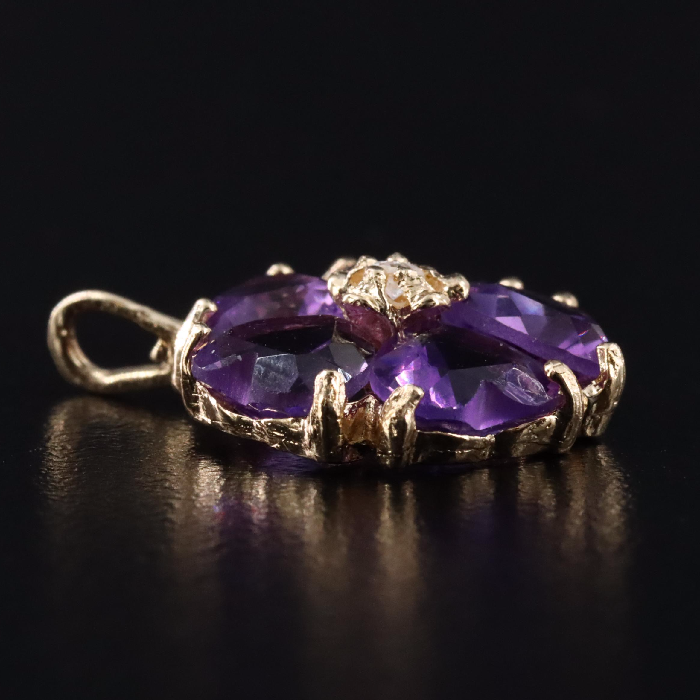 14K Amethyst and Diamond Flower Pendant