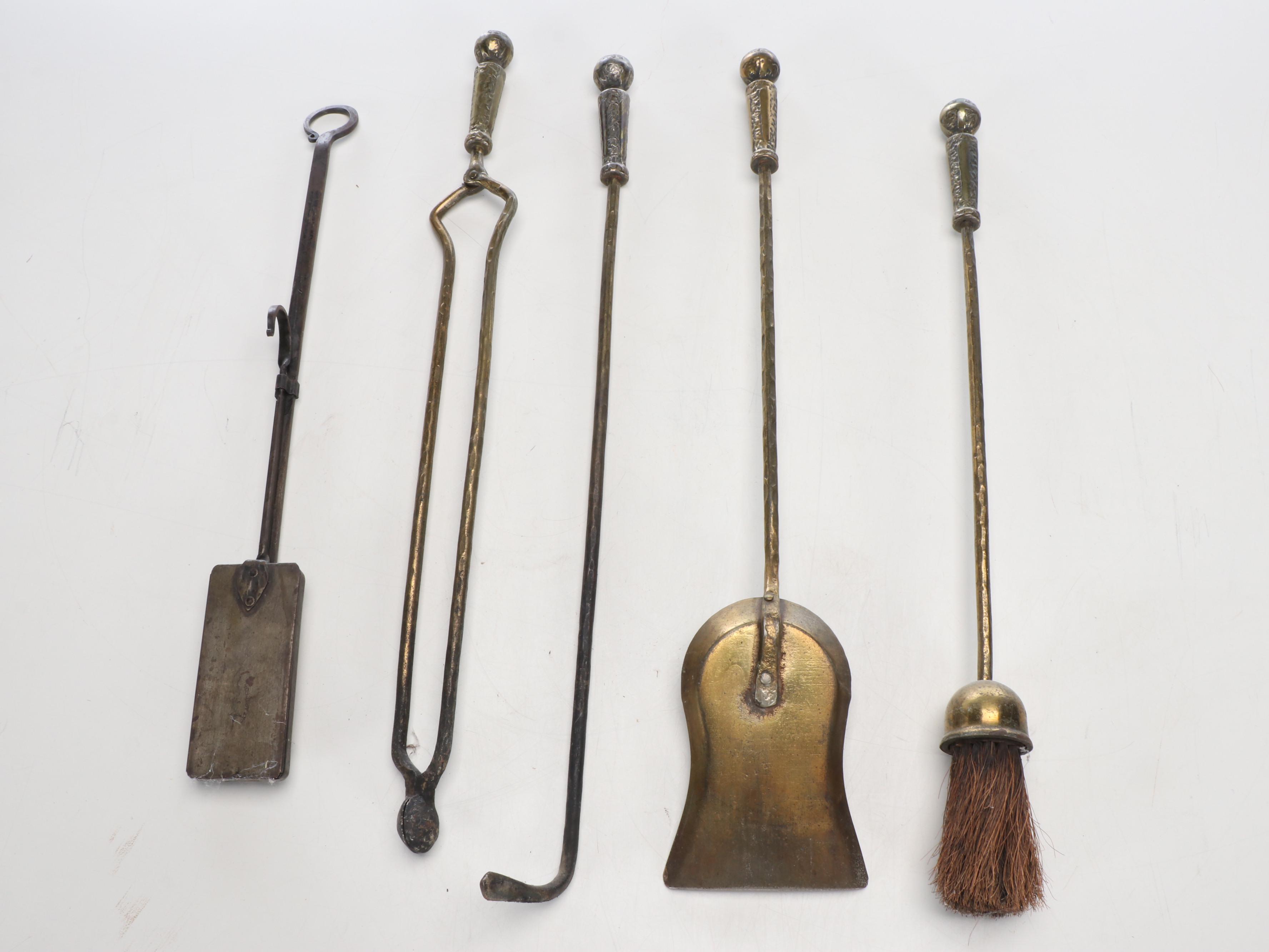 Cahill Arts & Crafts Forged and Hammered Fireplace Tool Set, c. 1910