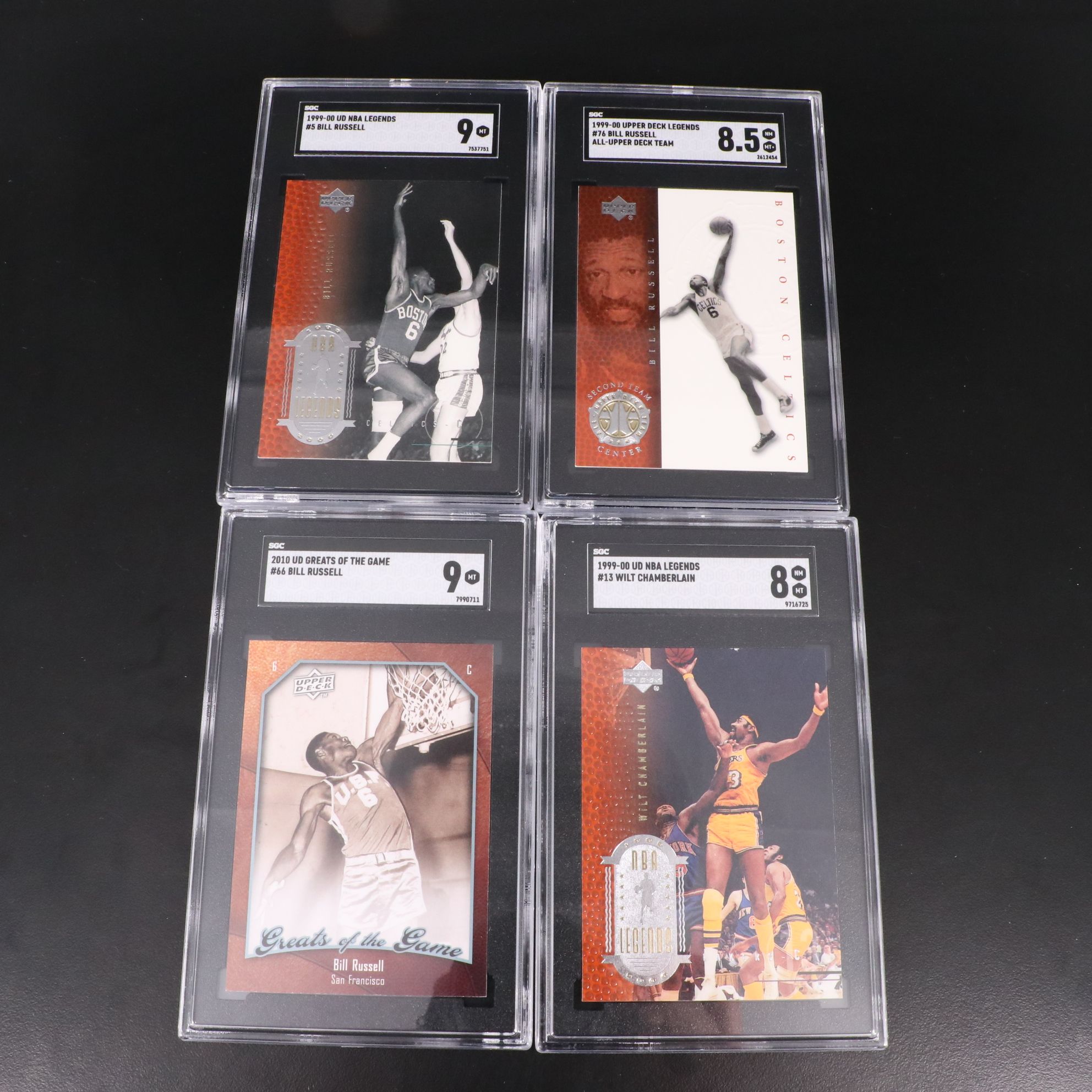Bill Russell and Wilt Chamberlain SGC Graded Basketball Cards