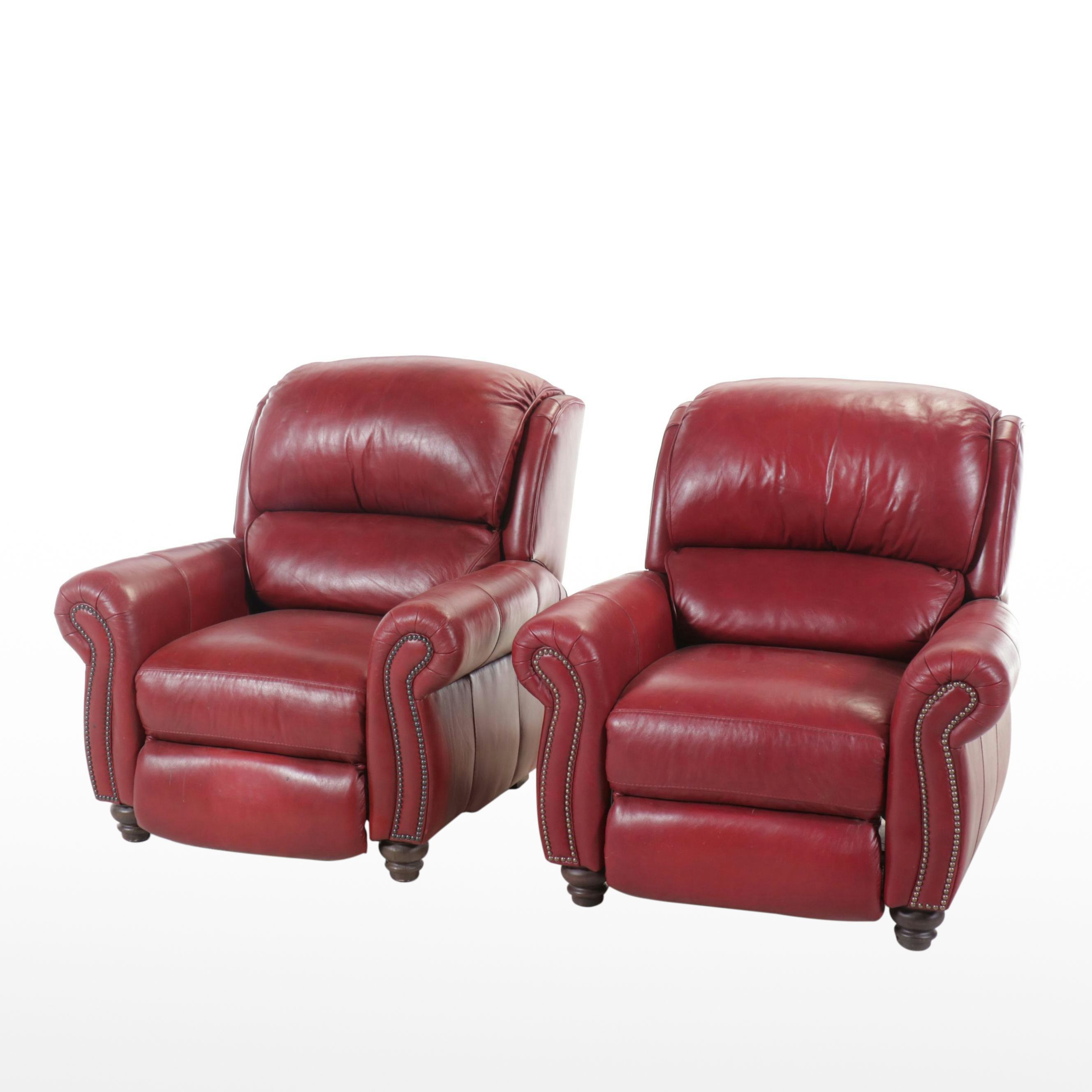 Pair of Red Leather Electric Recliners with Nailhead Trim