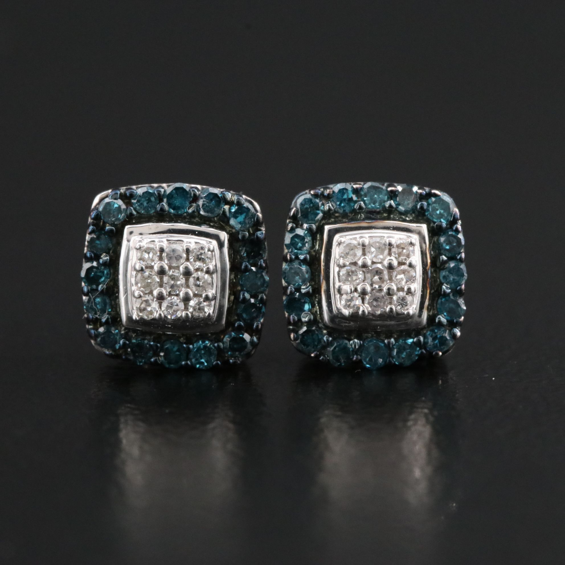 Sterling Diamond Earrings with Lab Grown Fancy Blue Diamonds
