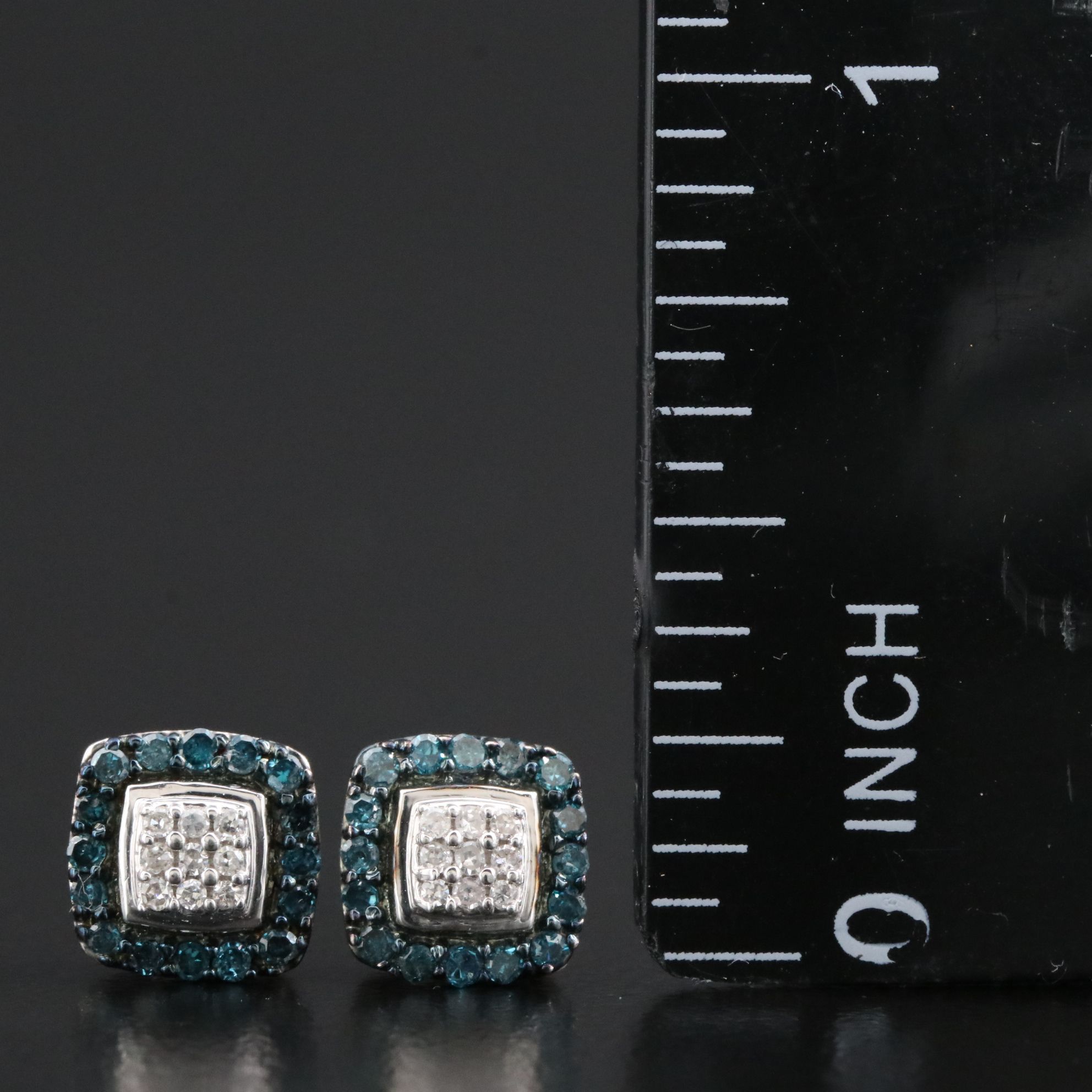 Sterling Diamond Earrings with Lab Grown Fancy Blue Diamonds