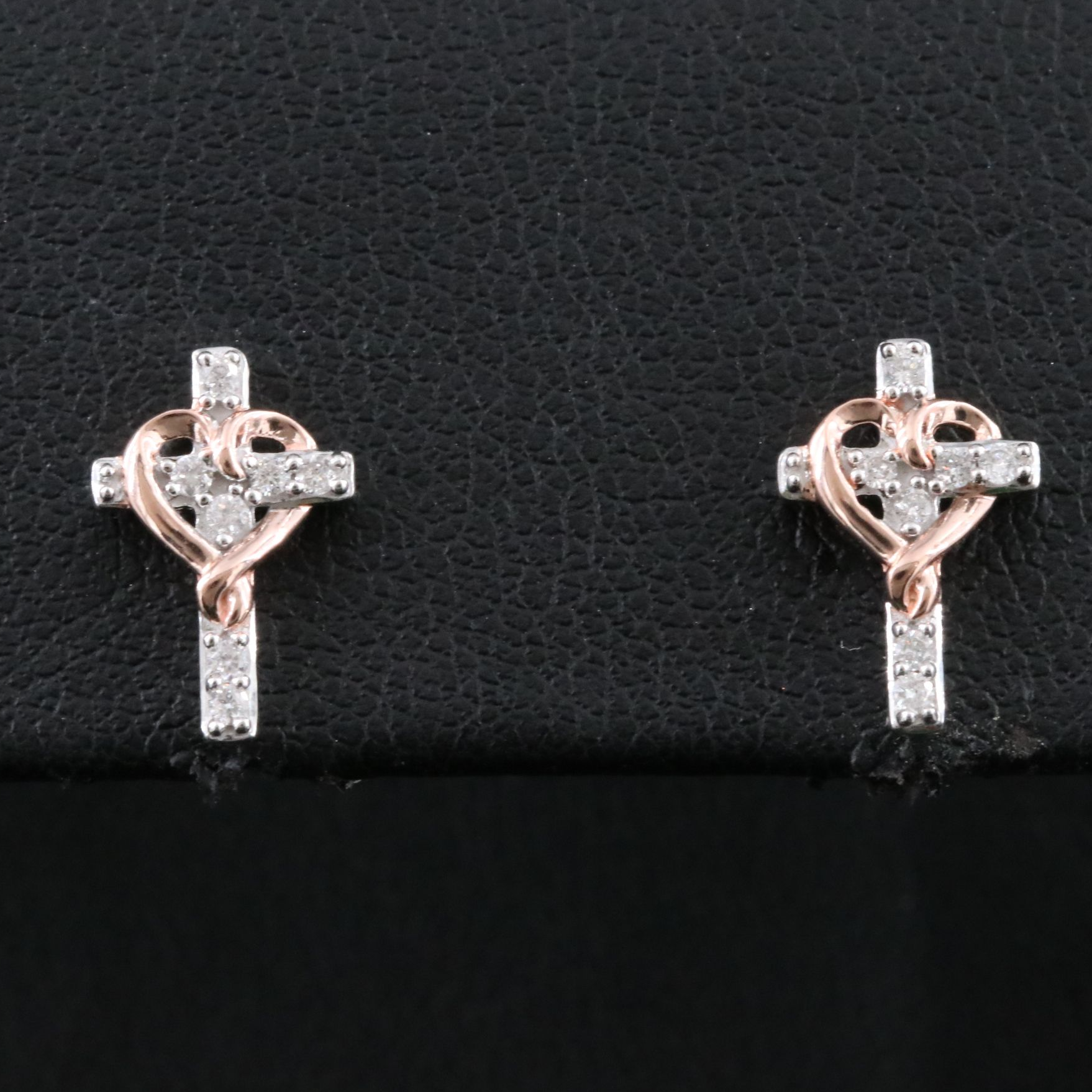 Sterling Diamond Heart and Cross Earrings