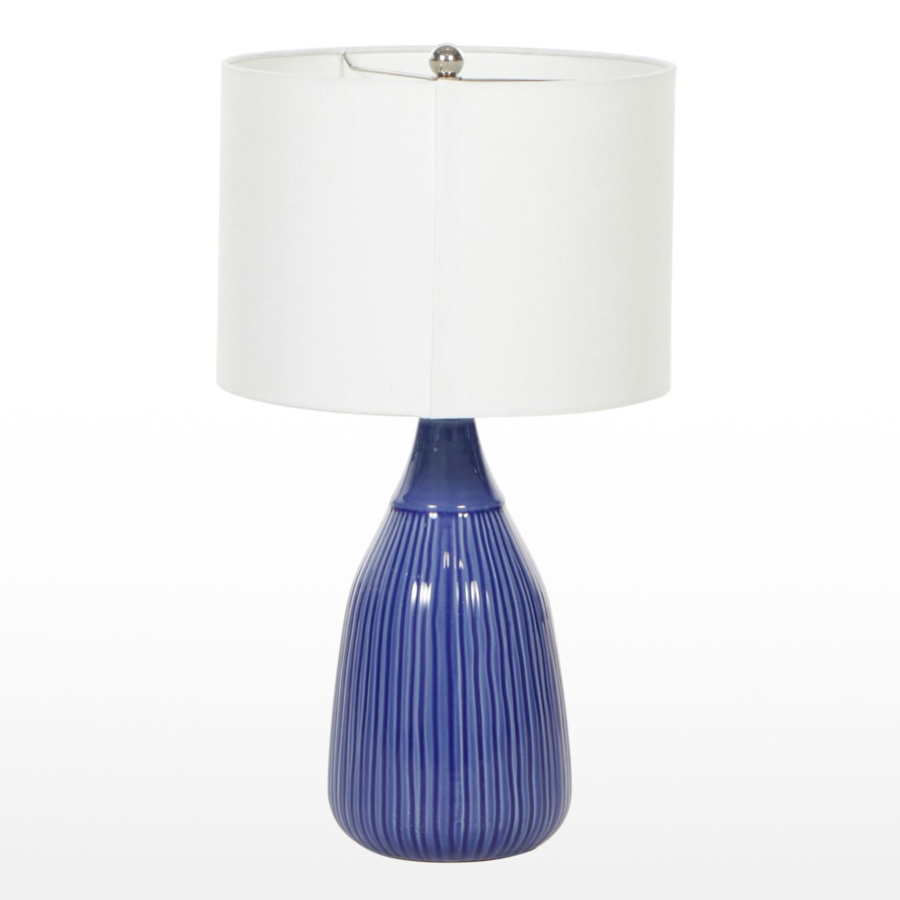 Fluted Azure Ceramic Table Lamp with Cotton Drum Shade
