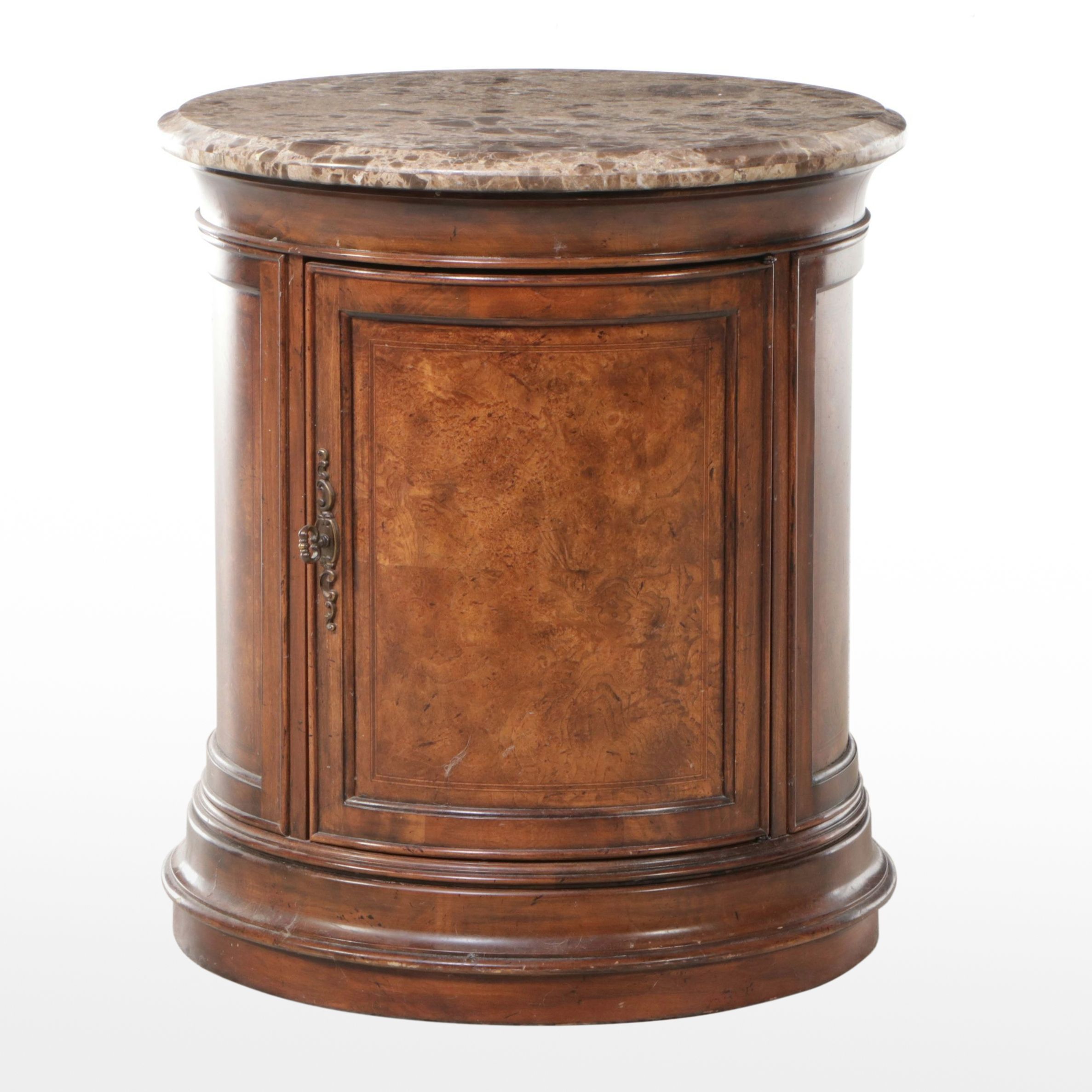 Thomasville Mediterranean Style Marble Top Round End Table