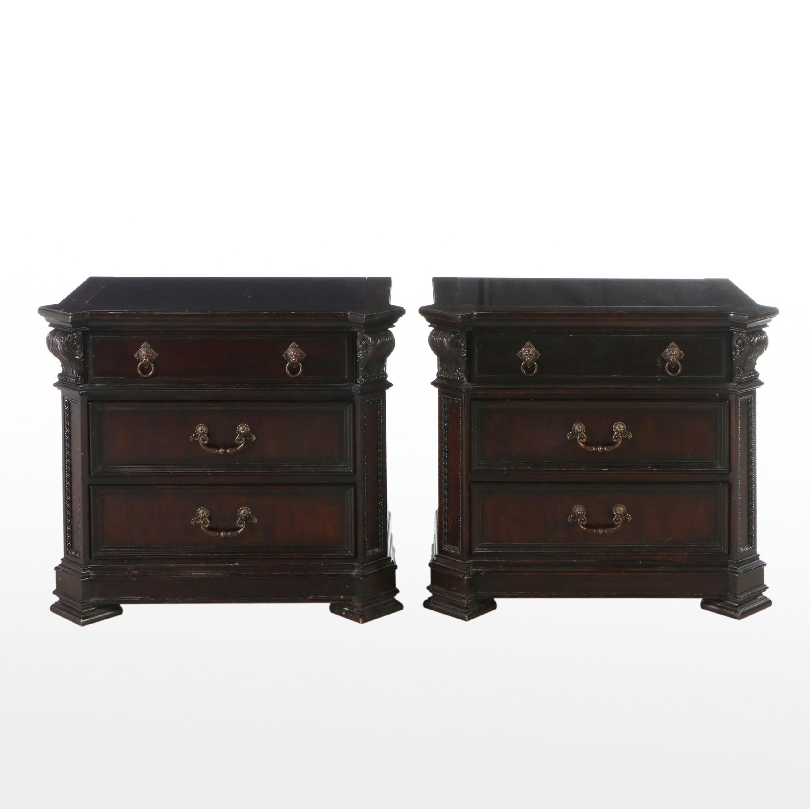 Pair of Thomasville Granite Top Mahogany Nightstands