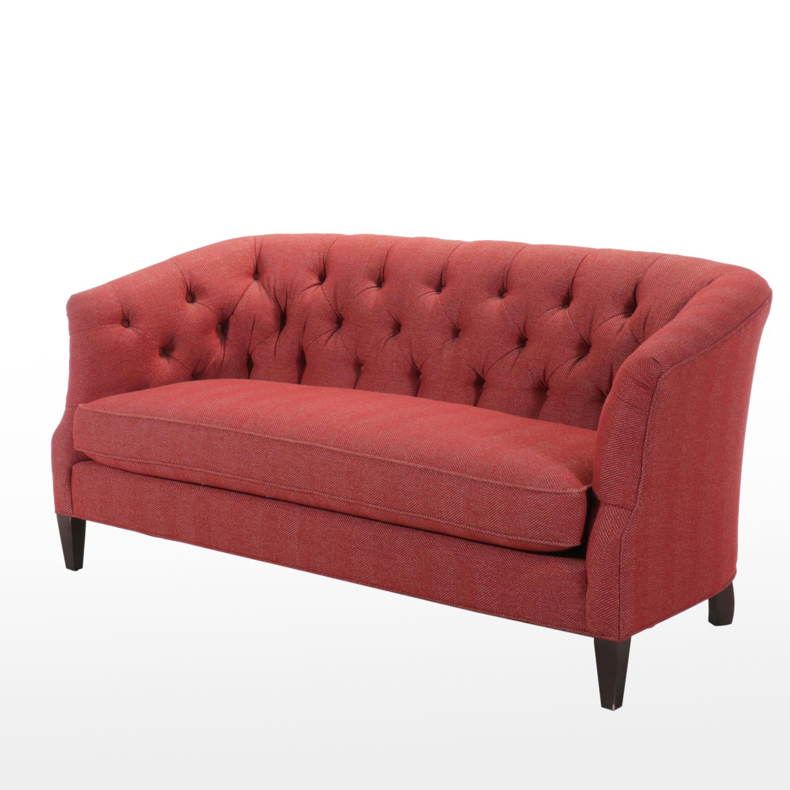 Sherrill Furniture Red Herringbone Upholster Button-Tufted Sofa