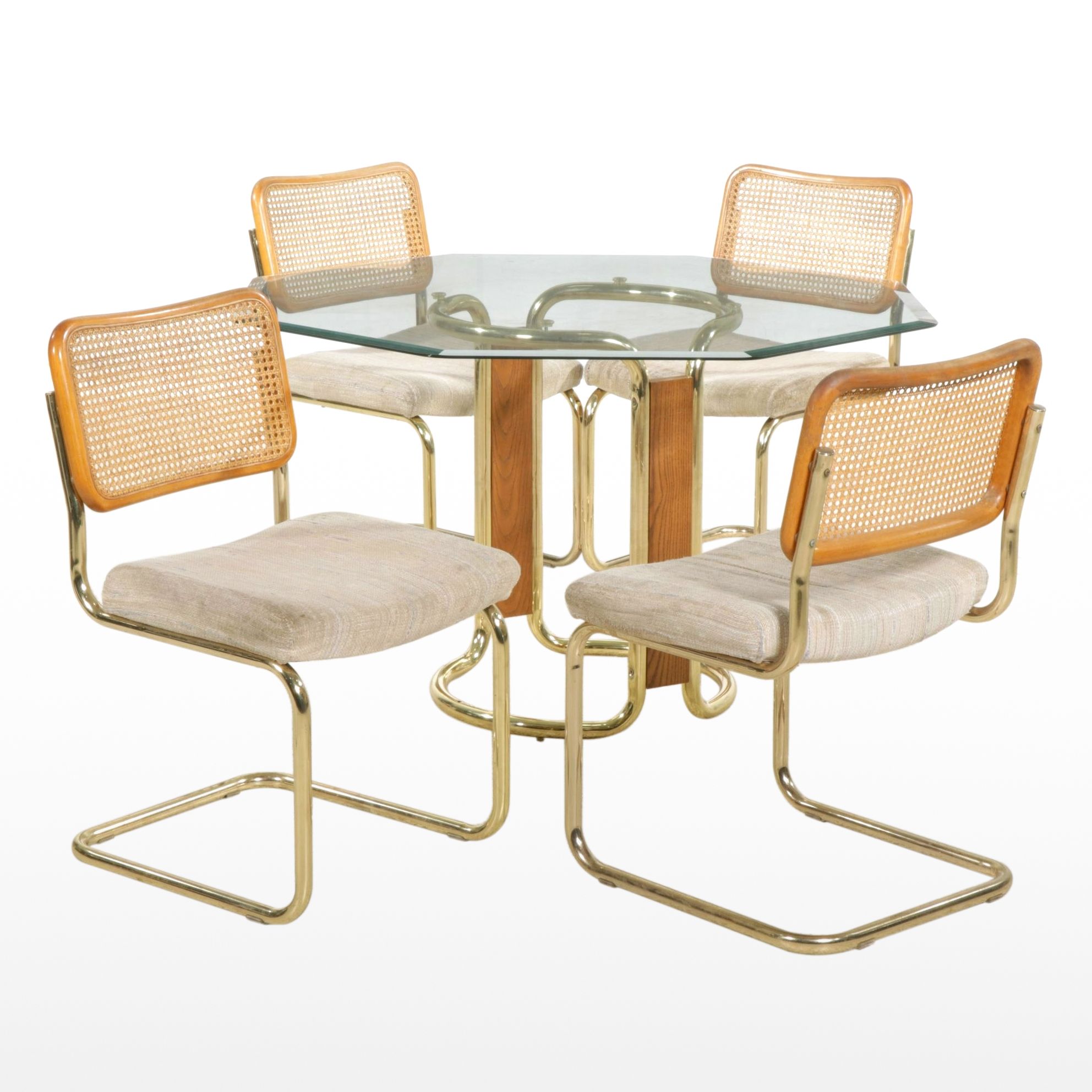 Hexagonal Glass-Top Dining or Games Table with Four Chairs
