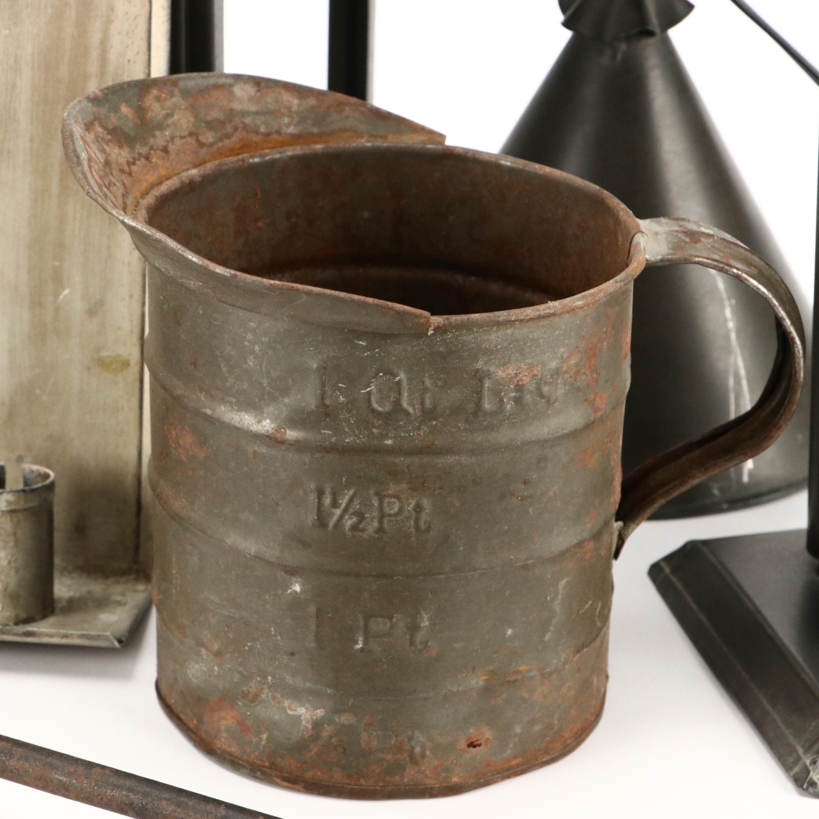 Colonial Style Tin Accent Lamps, Candlesticks, Coffee Pot and More