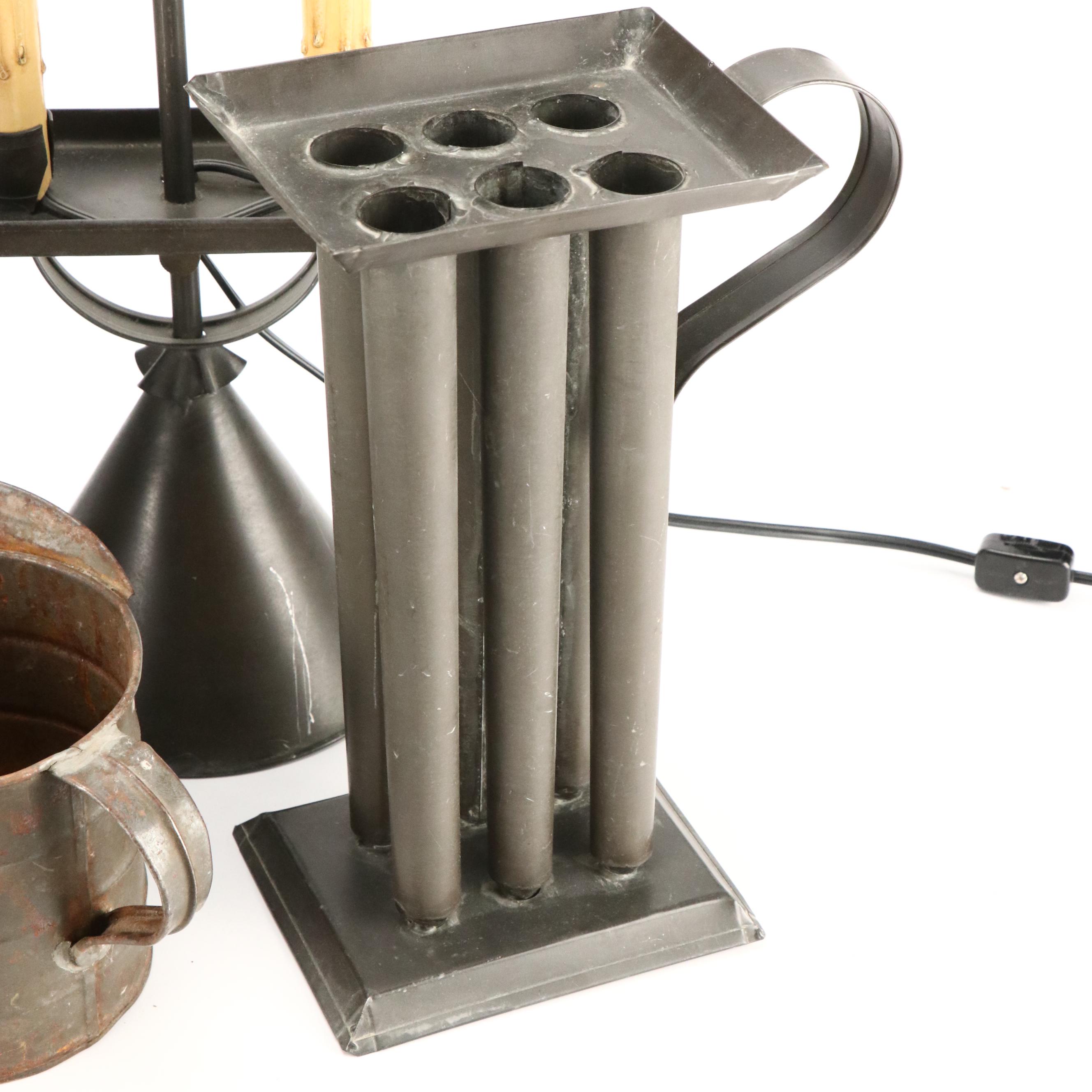 Colonial Style Tin Accent Lamps, Candlesticks, Coffee Pot and More