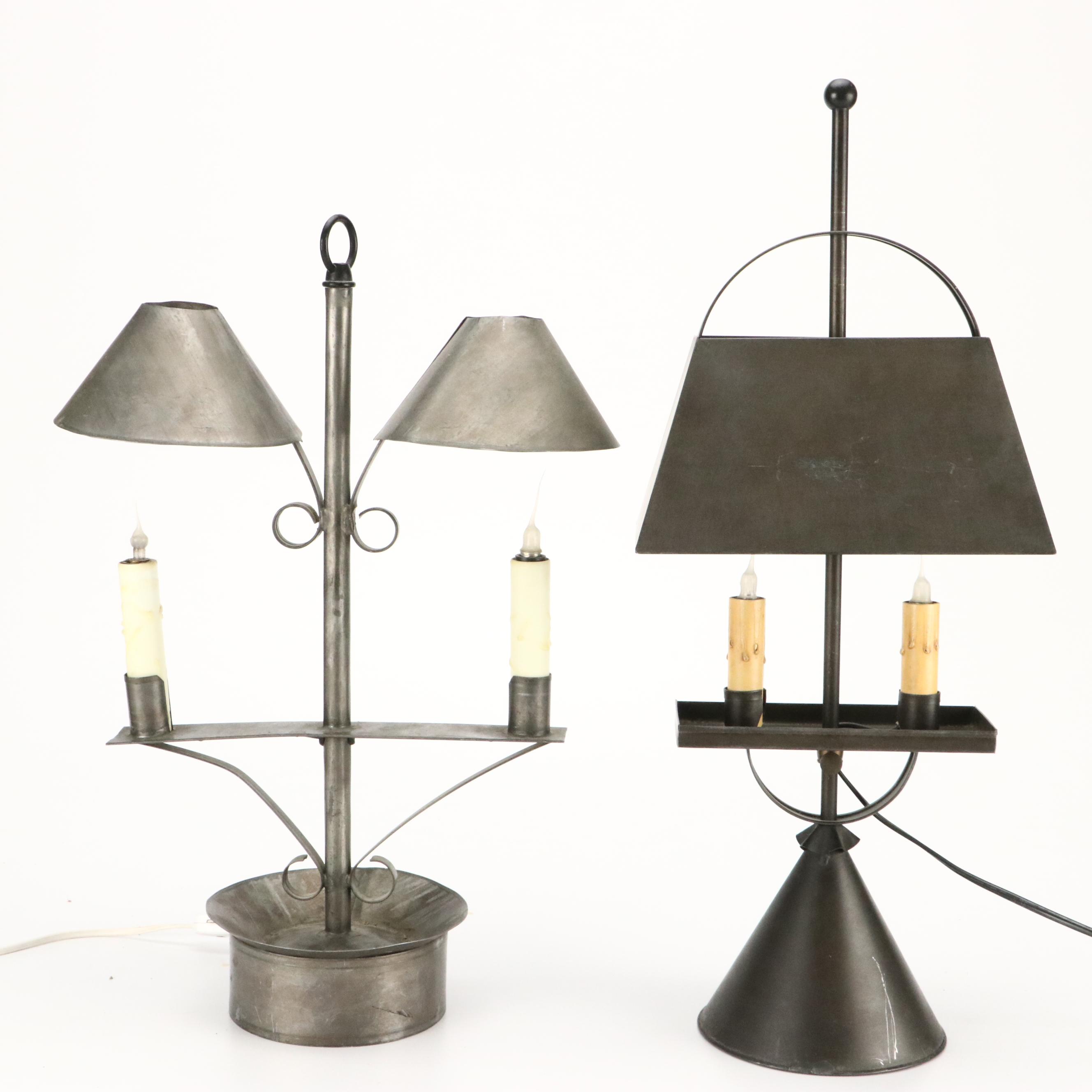 Colonial Style Tin Accent Lamps, Candlesticks, Coffee Pot and More