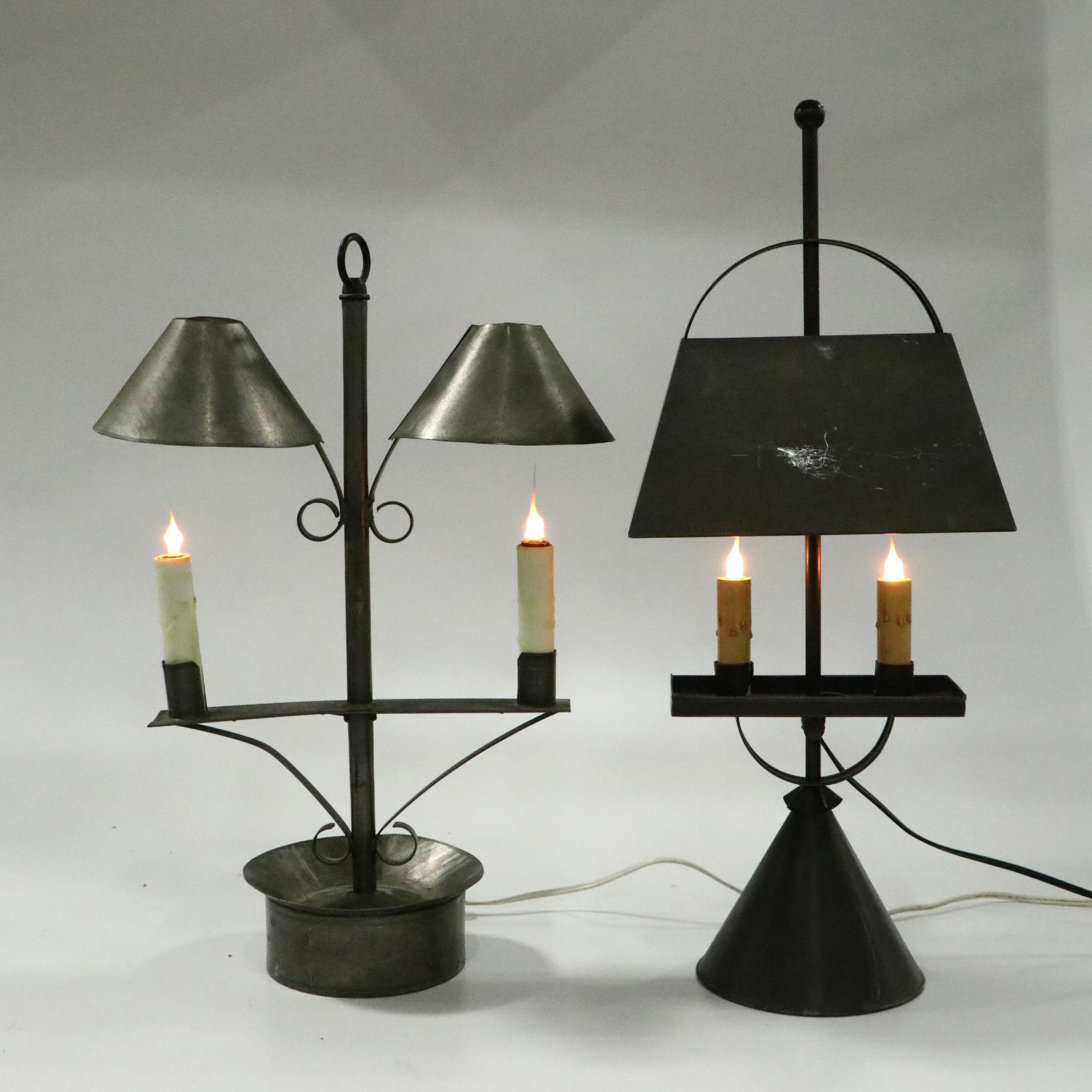 Colonial Style Tin Accent Lamps, Candlesticks, Coffee Pot and More