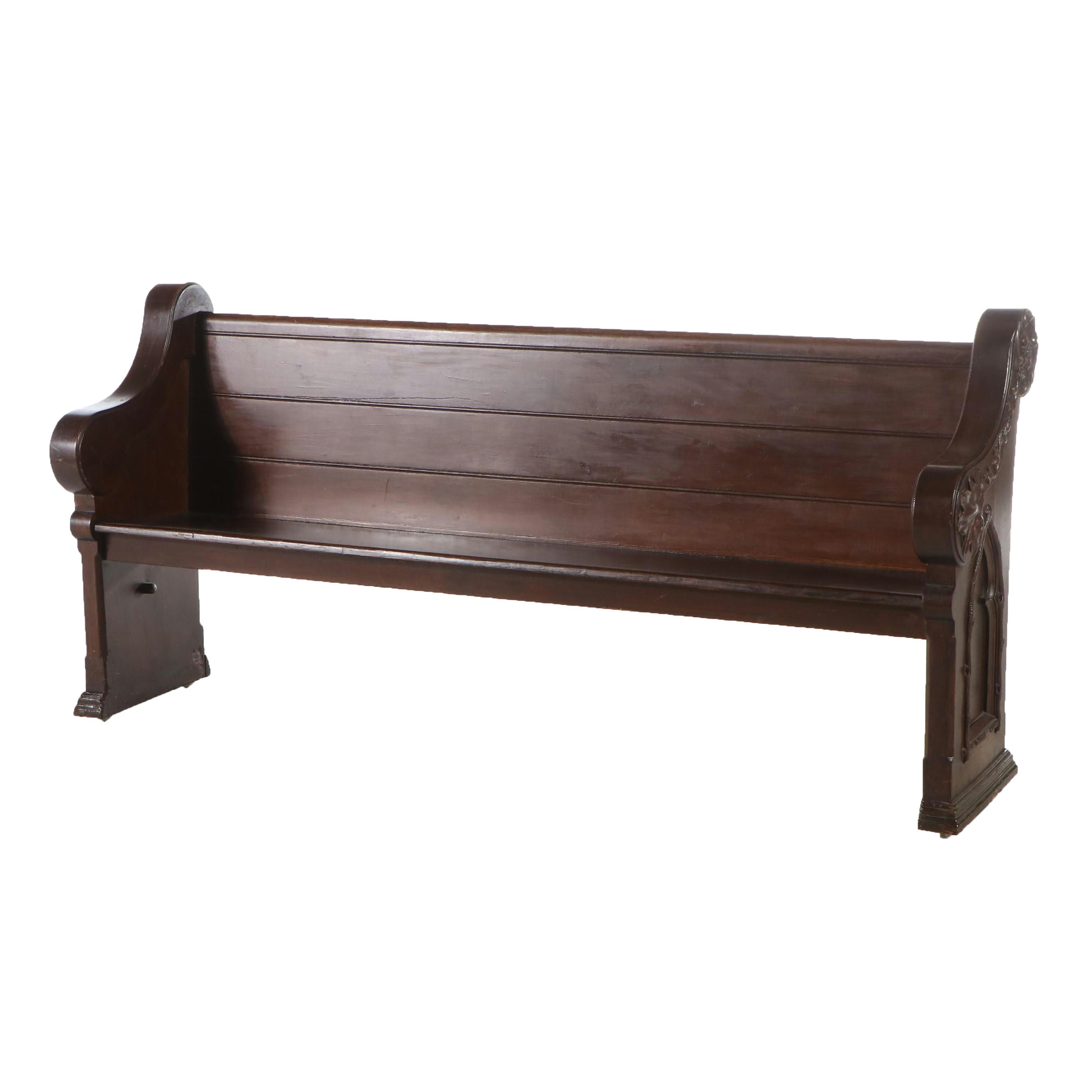 Gothic Style Carved Oak Church Pew, Circa 1920