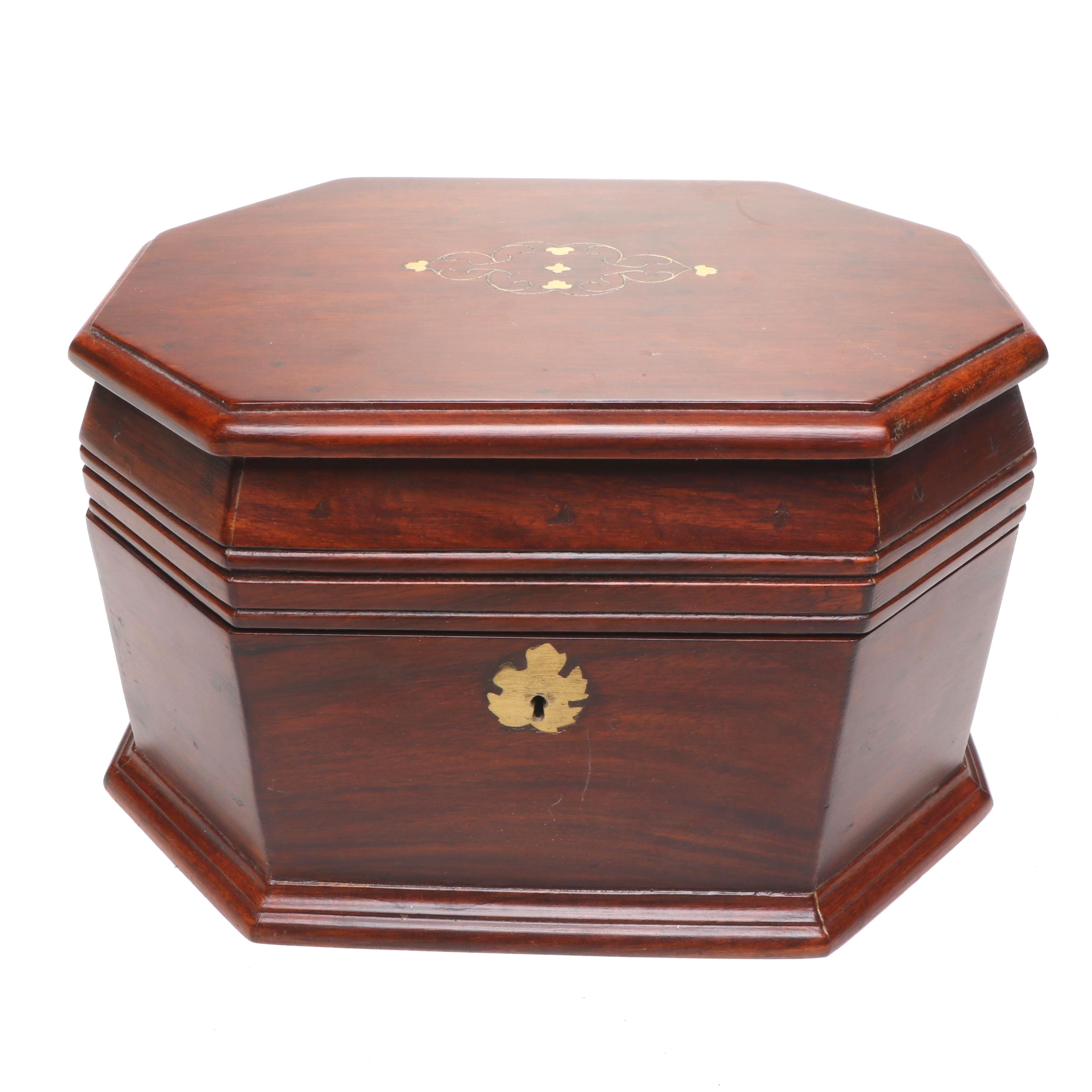 Federal Style Mahogany Tea Caddy with Brass Inlay, 19th Century