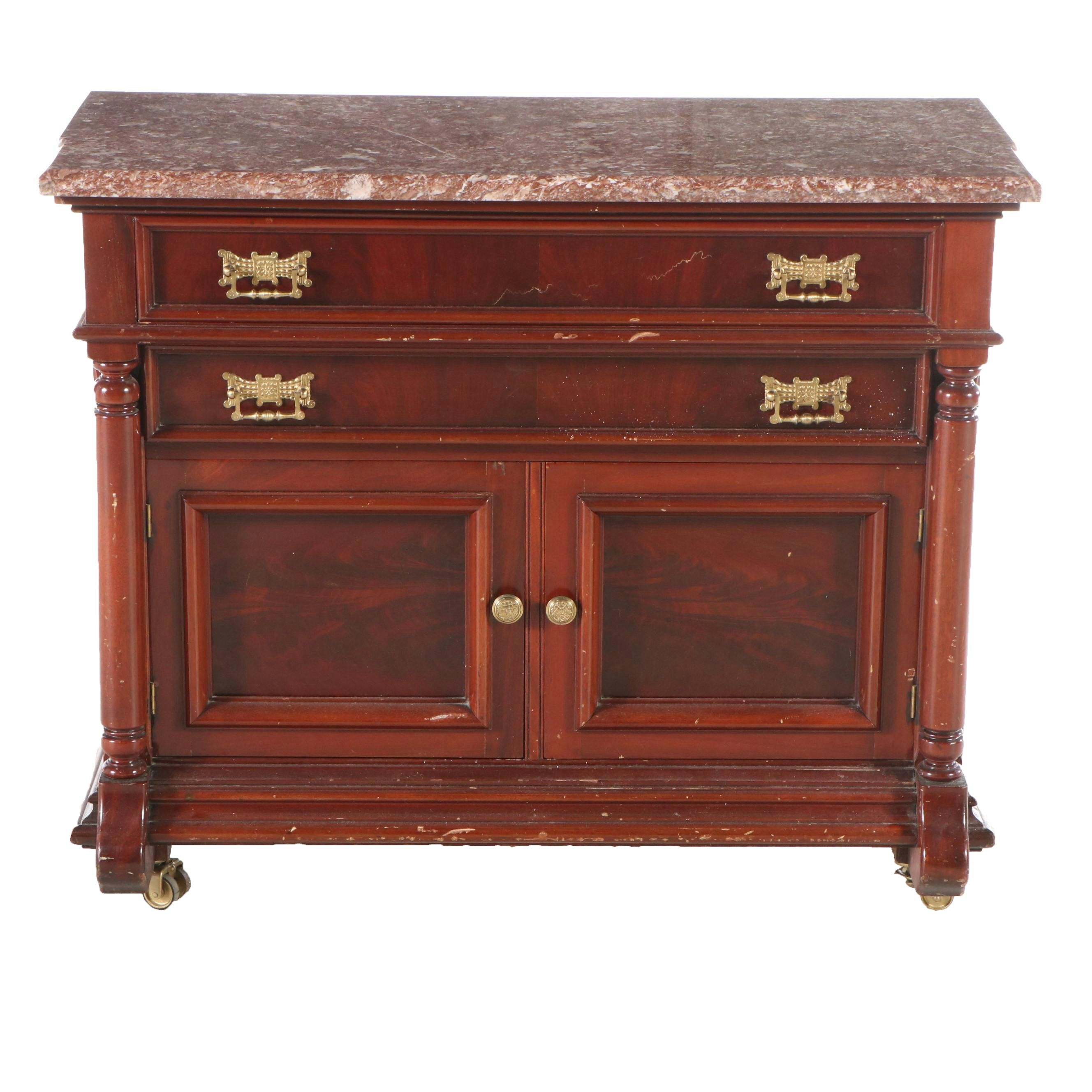 Victorian Pink Marble Top Mahogany Washstand, Late 19th/Early 20th Century