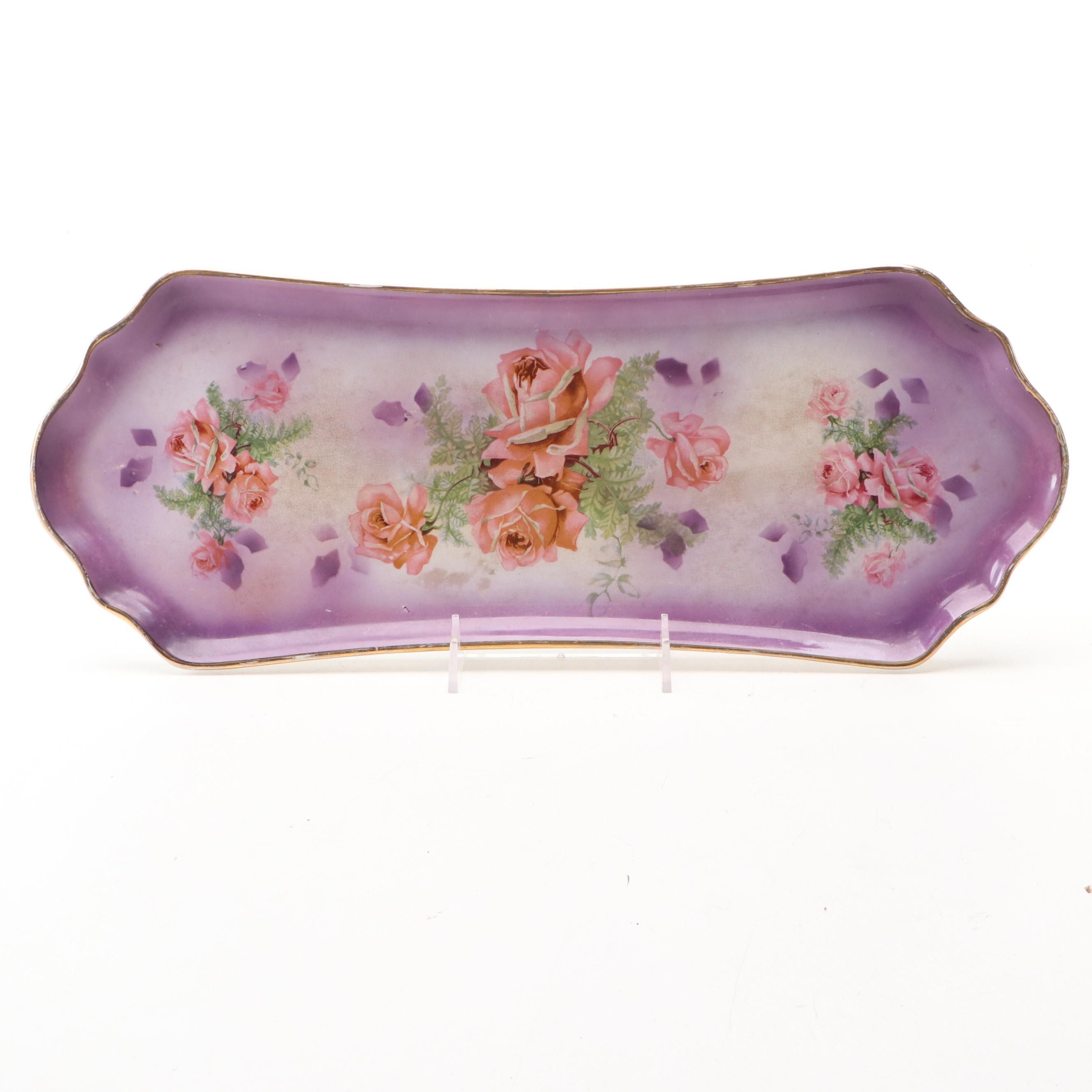 Napier English Ceramic Gilt Accented Floral Vanity Tray, Early to Mid-20th C.