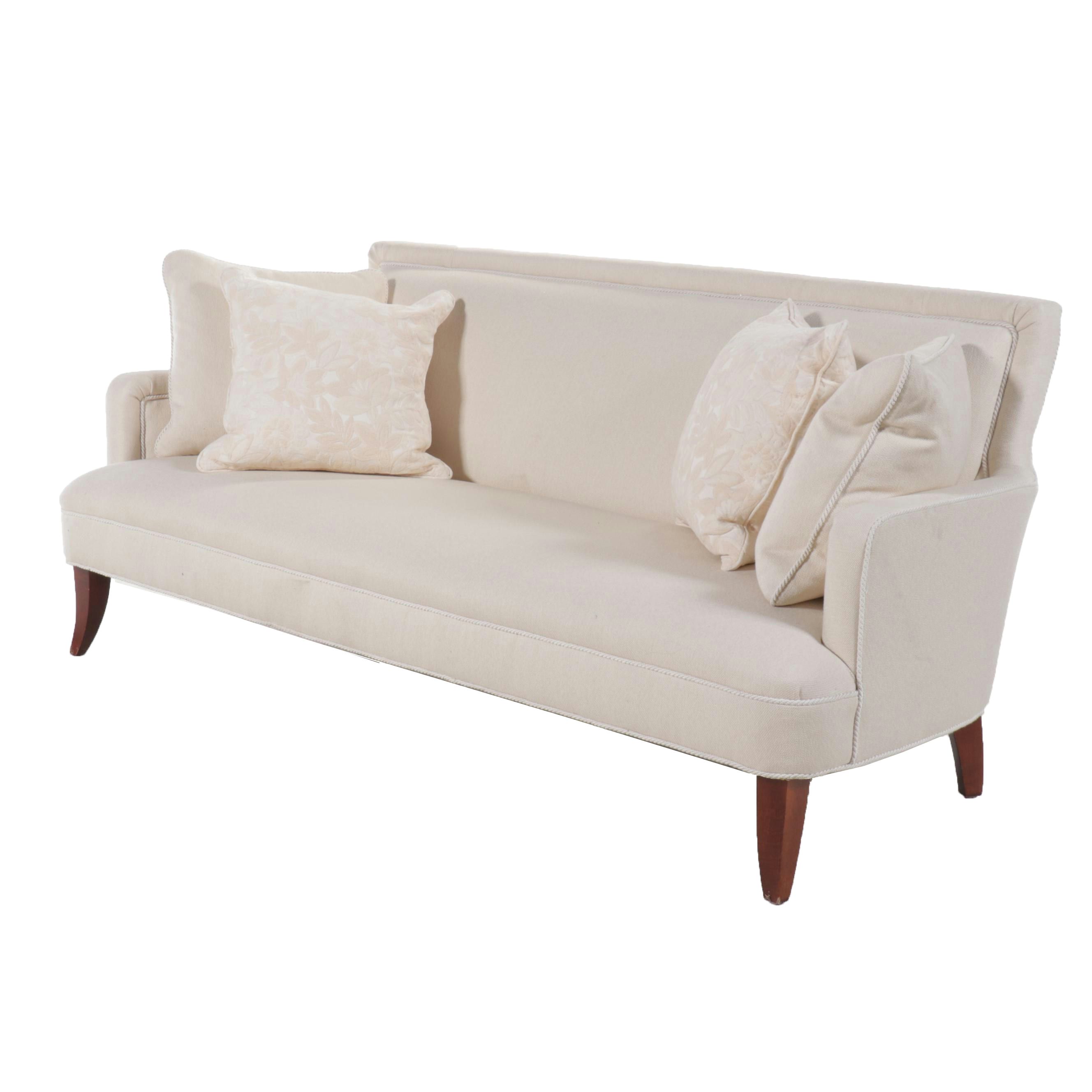 Contemporary White Upholstered Sofa with Accent Pillows