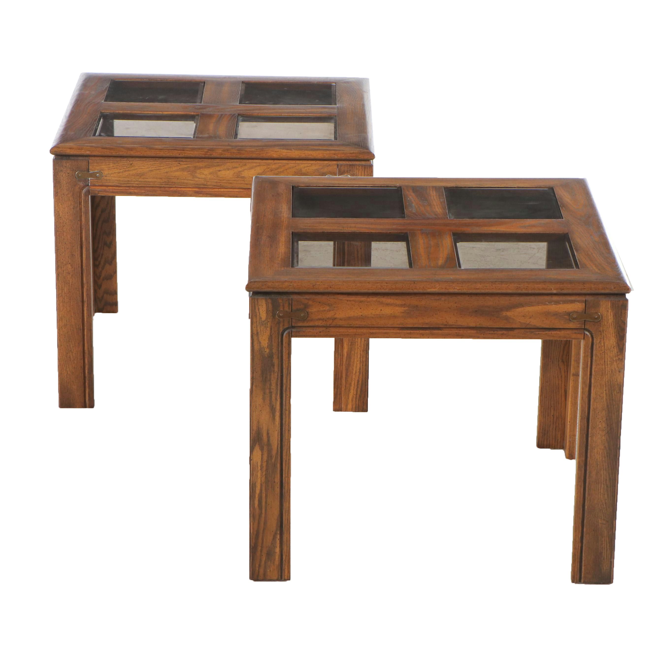 Pair of Oak and Glass Top Side Tables