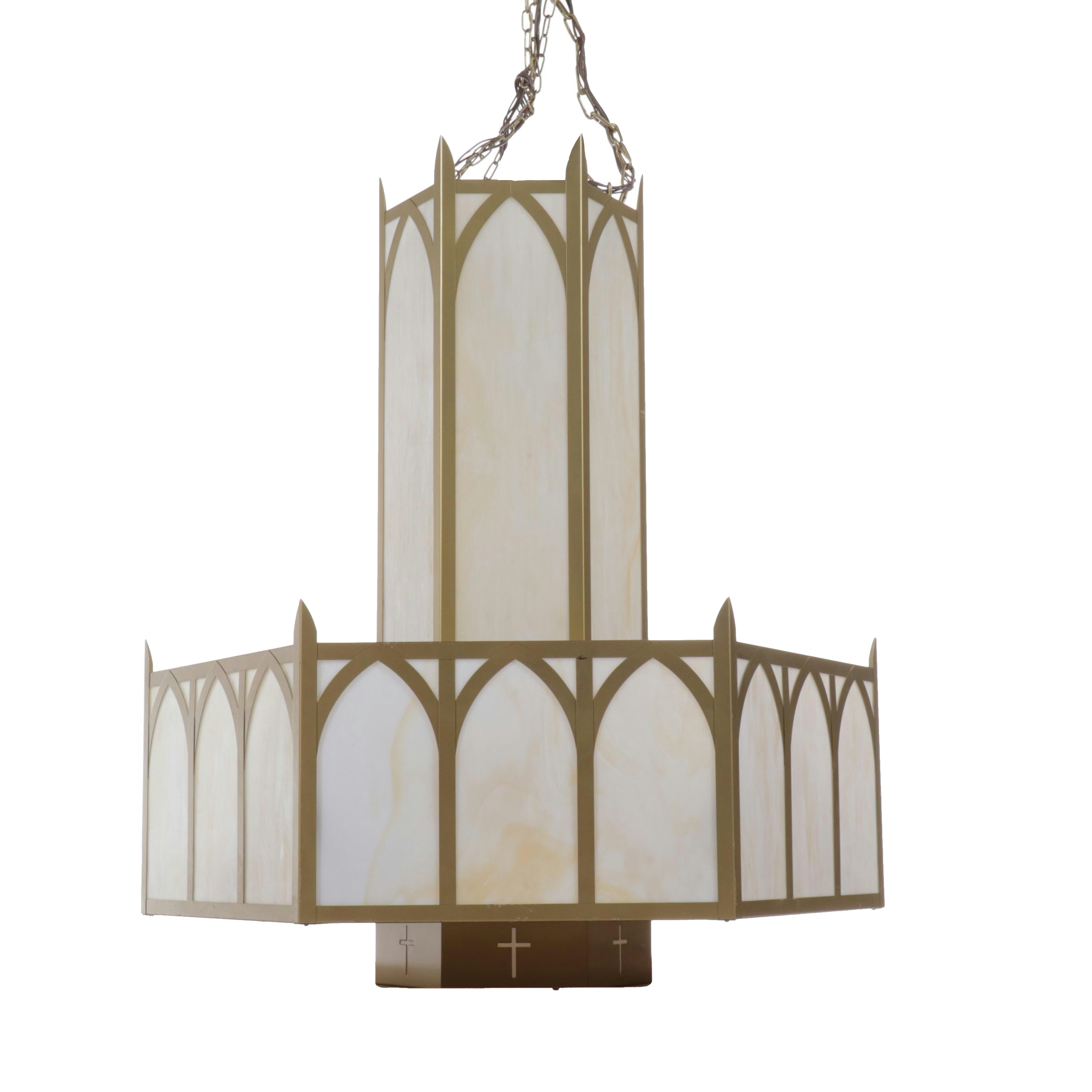 Large Gothic Revival Church Chandelier with Slag Panels