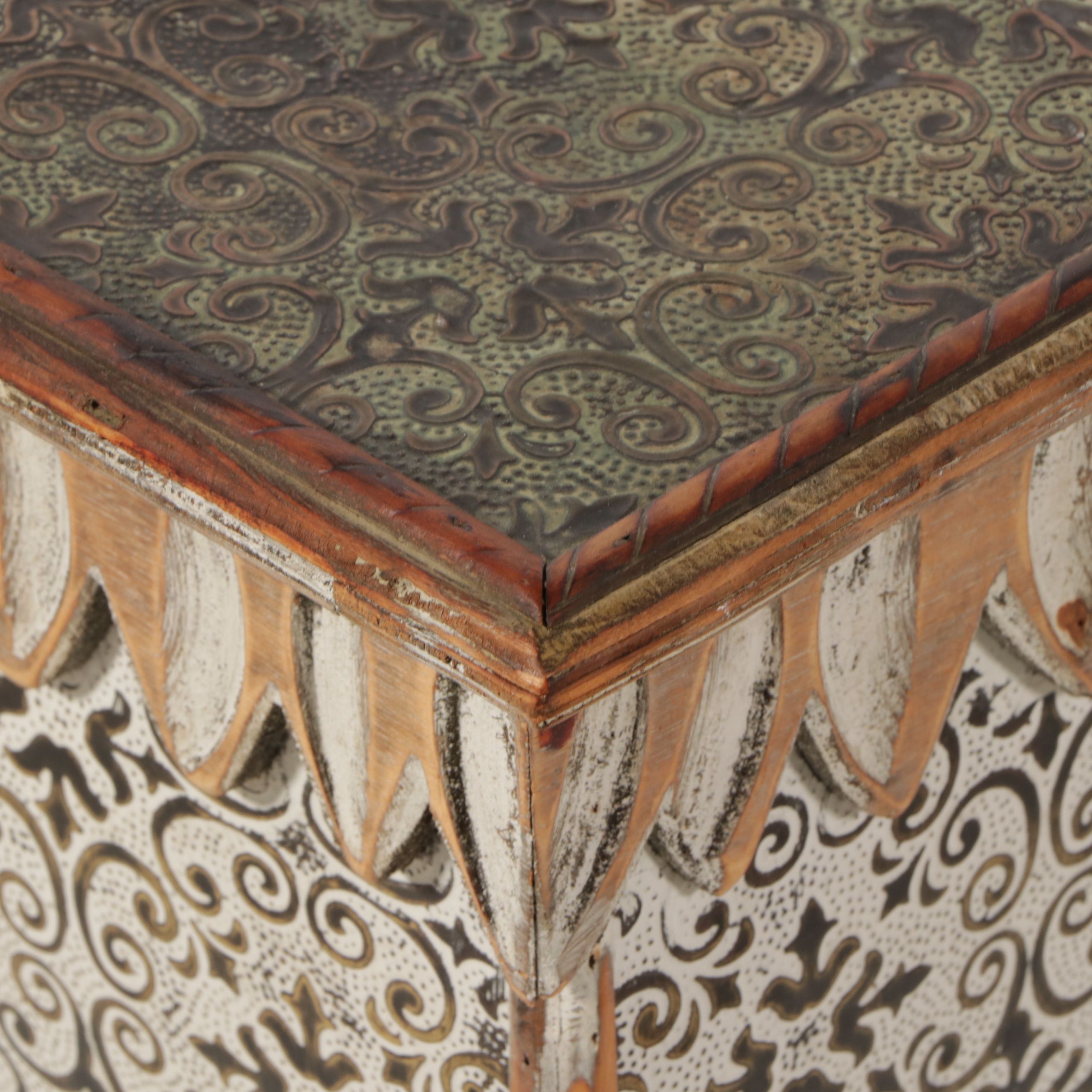 Embossed Tin Pillar Form Accent Table