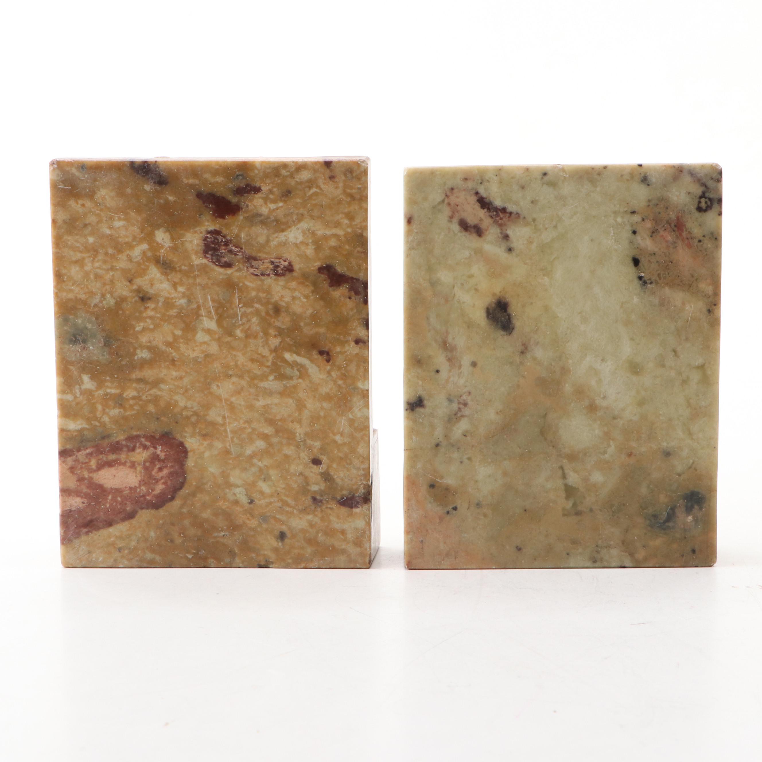 Pair of Chinese Hand-Carved Soapstone Flower Pot Bookends