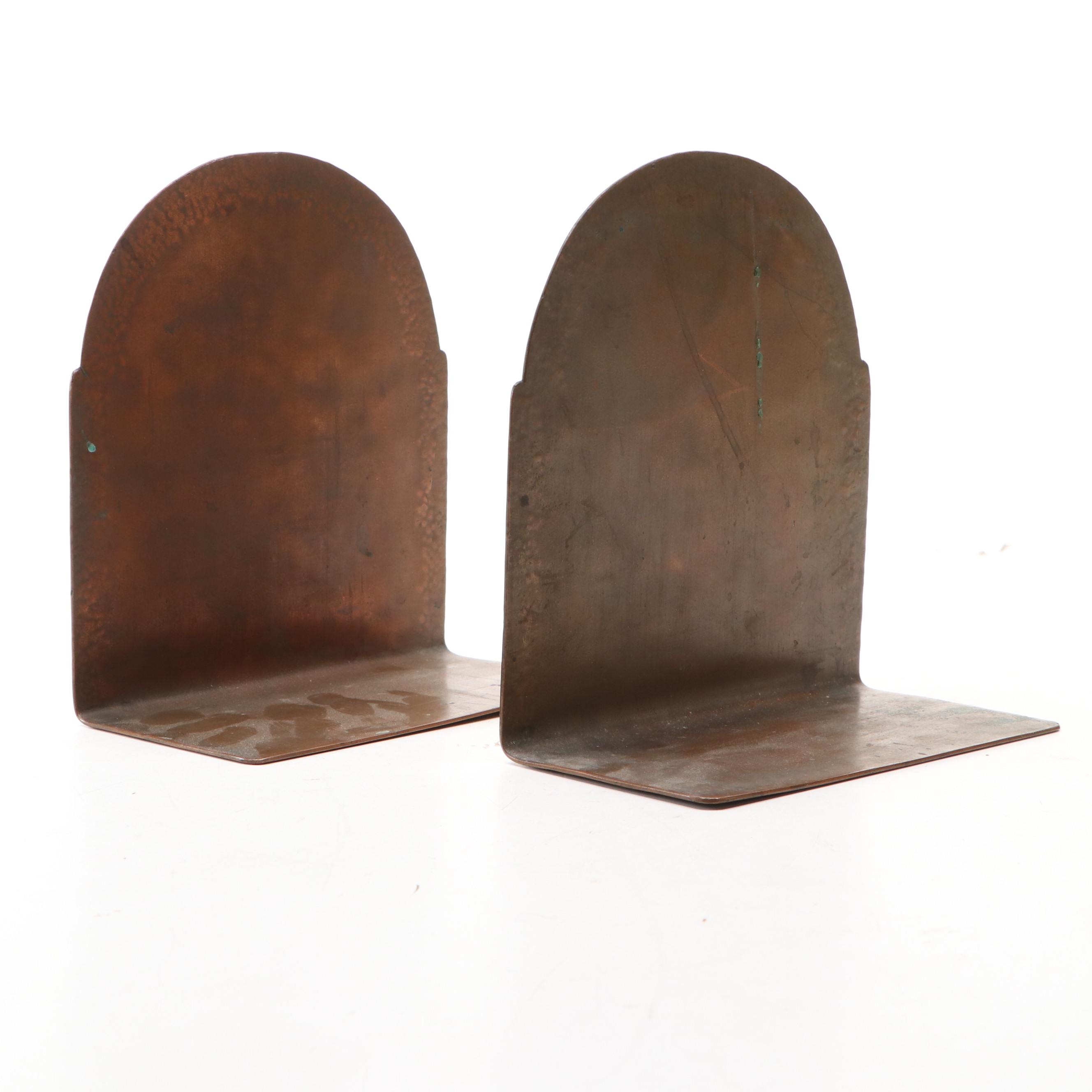 Arts and Crafts Style Hammered Metal Ship Bookends, Early 20th Century