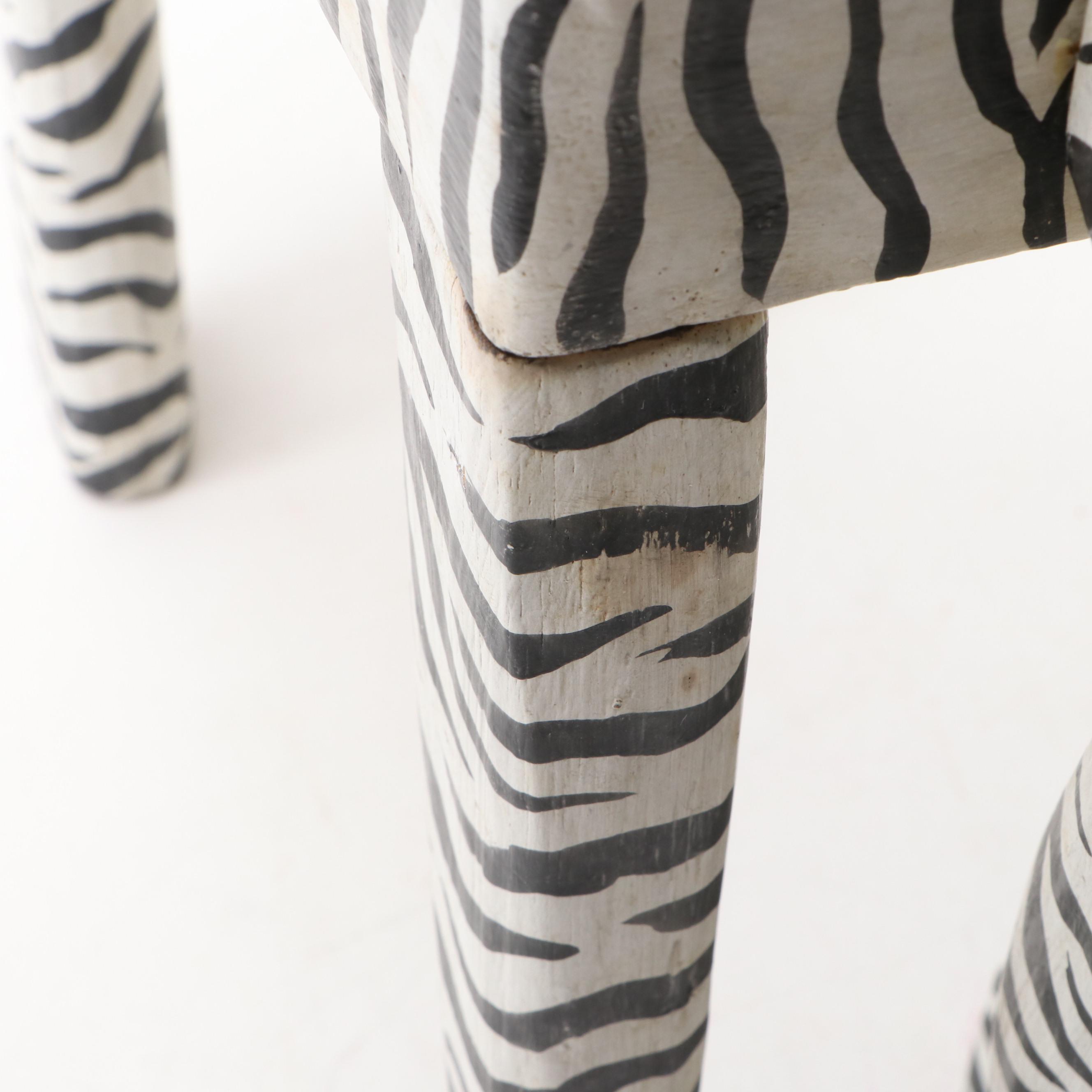 Indonesian Folk Art Polychrome Decorated Carved Wood Tiger Footstool