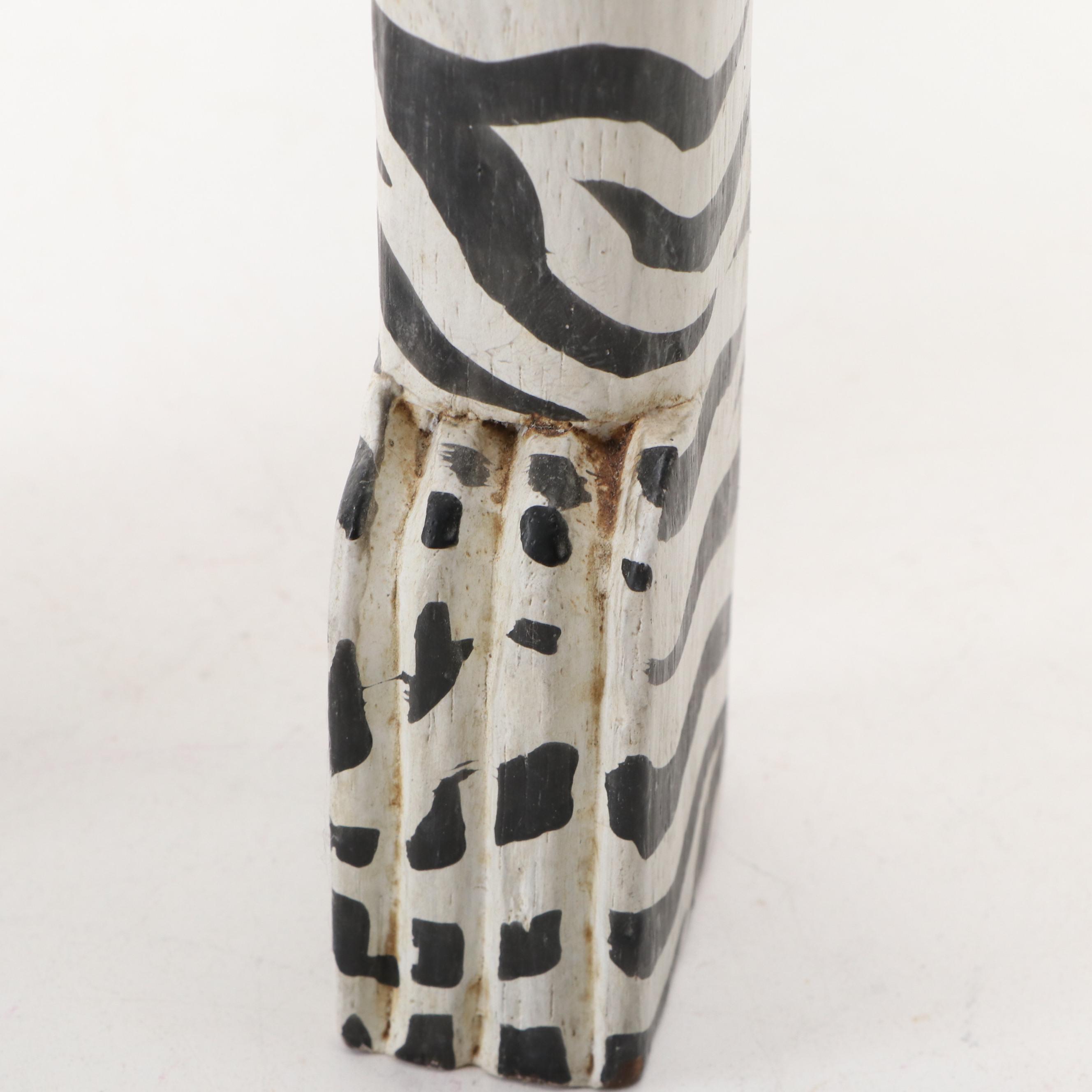 Indonesian Folk Art Polychrome Decorated Carved Wood Tiger Footstool