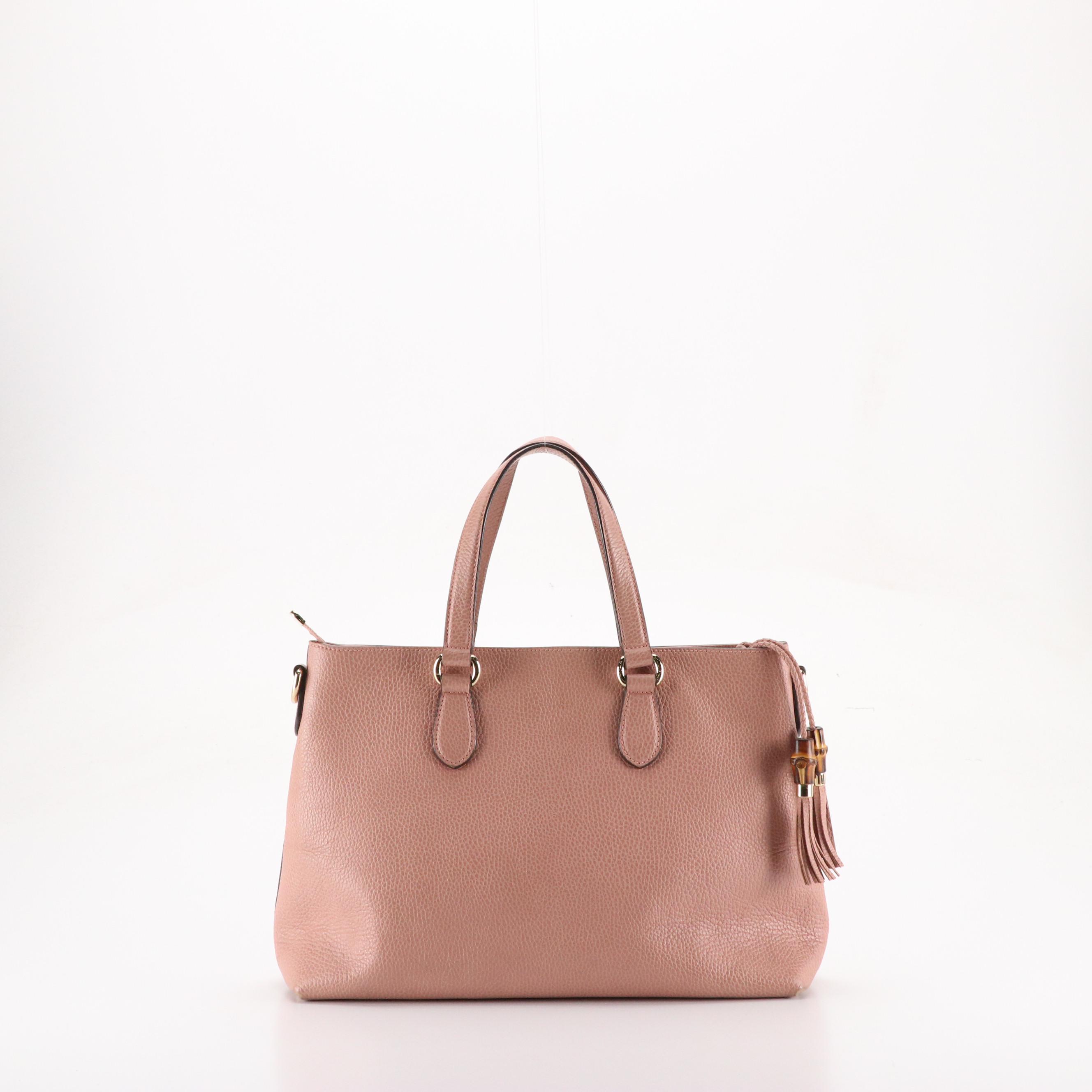 Gucci Bamboo Tassel Two-Way Tote in Blush Pink Grained Calfskin Leather