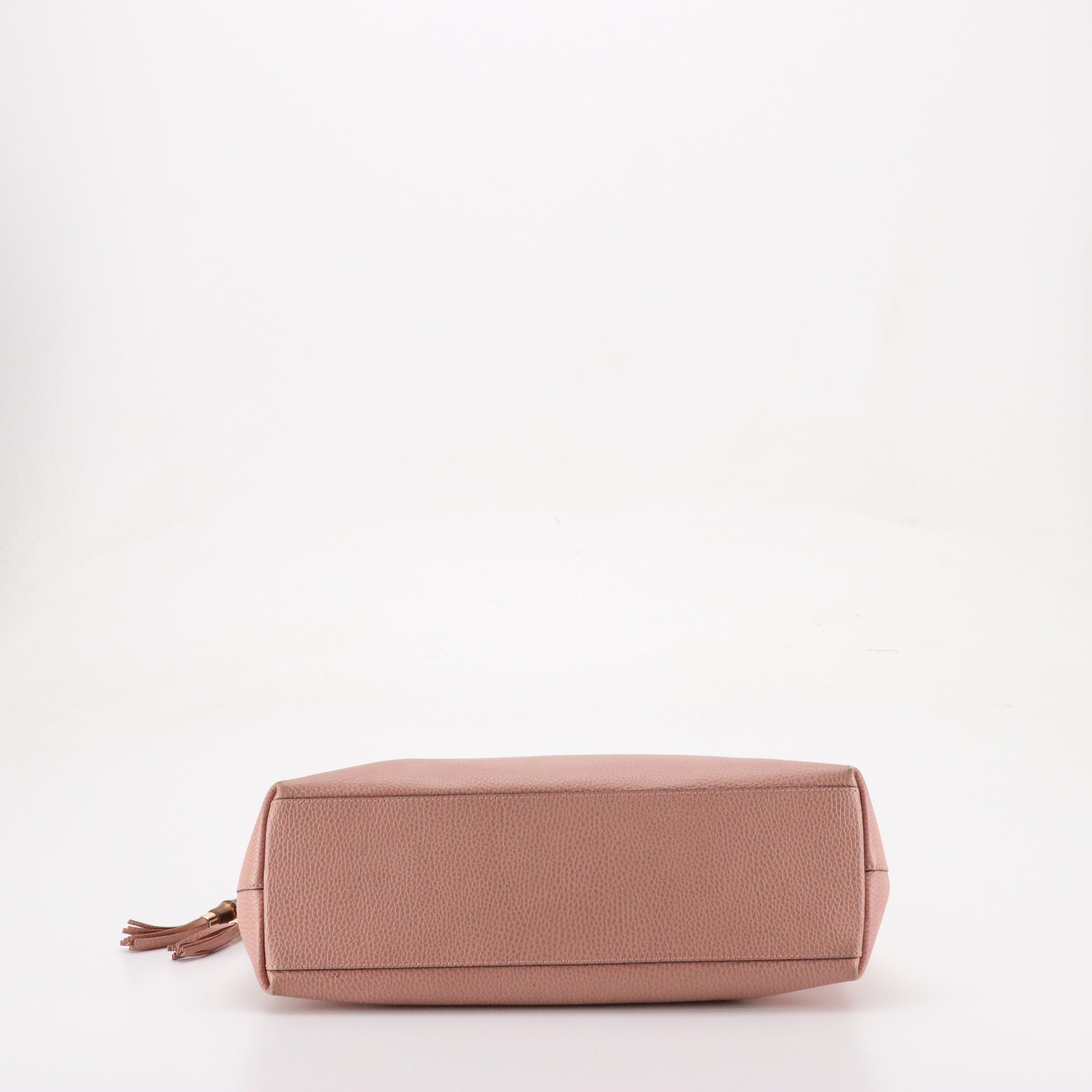 Gucci Bamboo Tassel Two-Way Tote in Blush Pink Grained Calfskin Leather