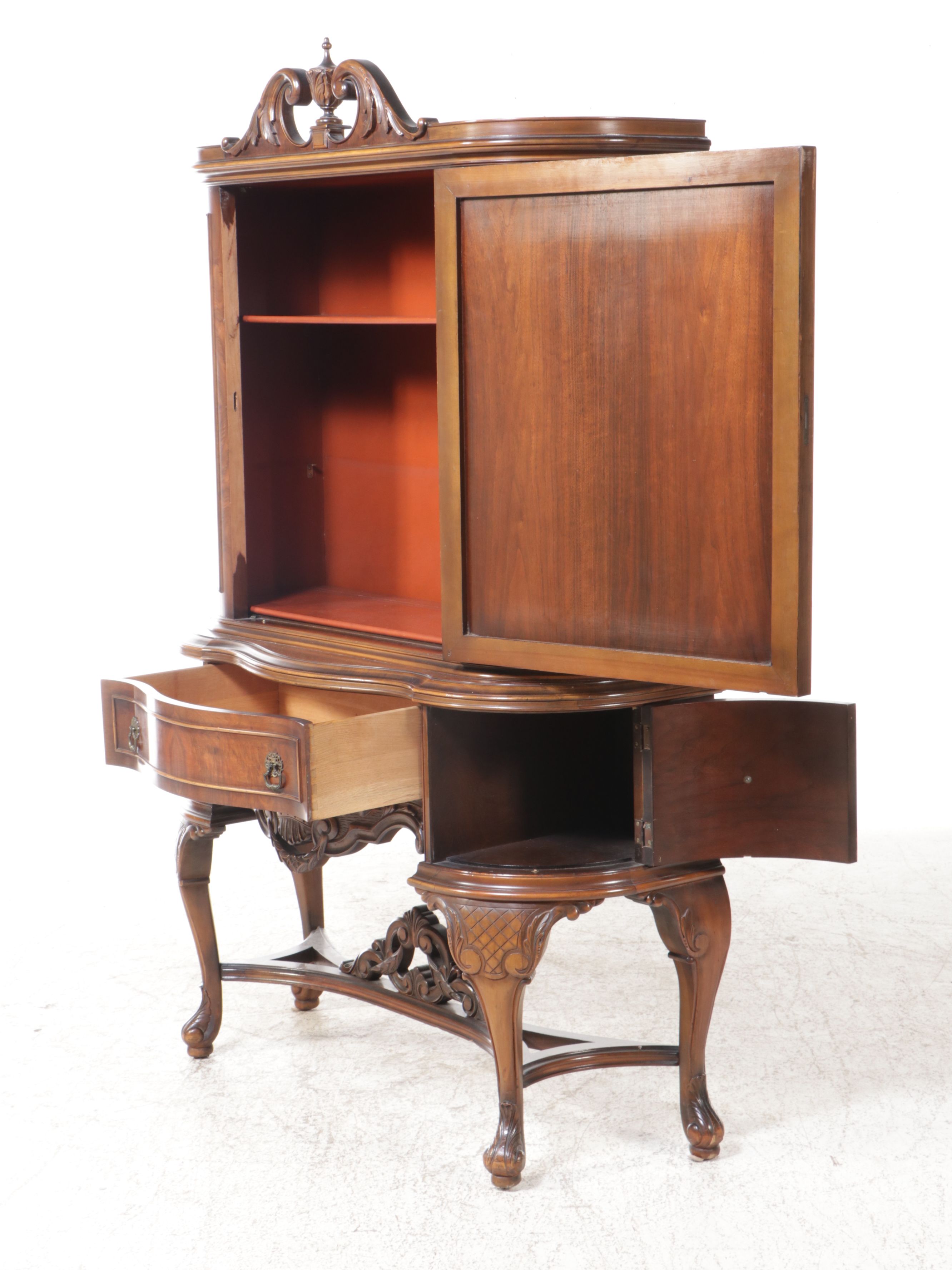 Louis XV Style Burl Wood and Walnut China Cabinet, Mid-20th Century