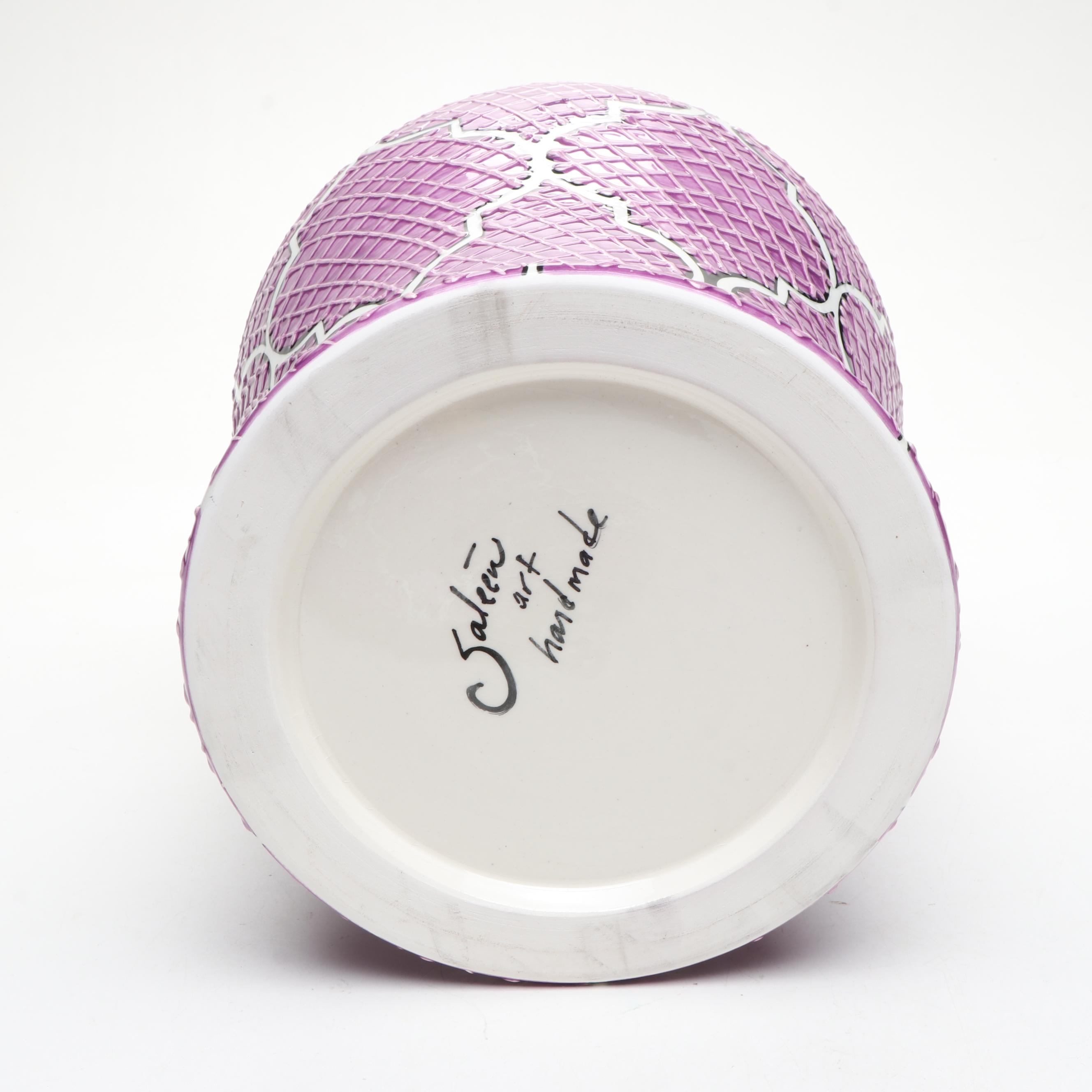 Saleen Art Handmade Ginger Jar with Blown Glass Swirl Bowl