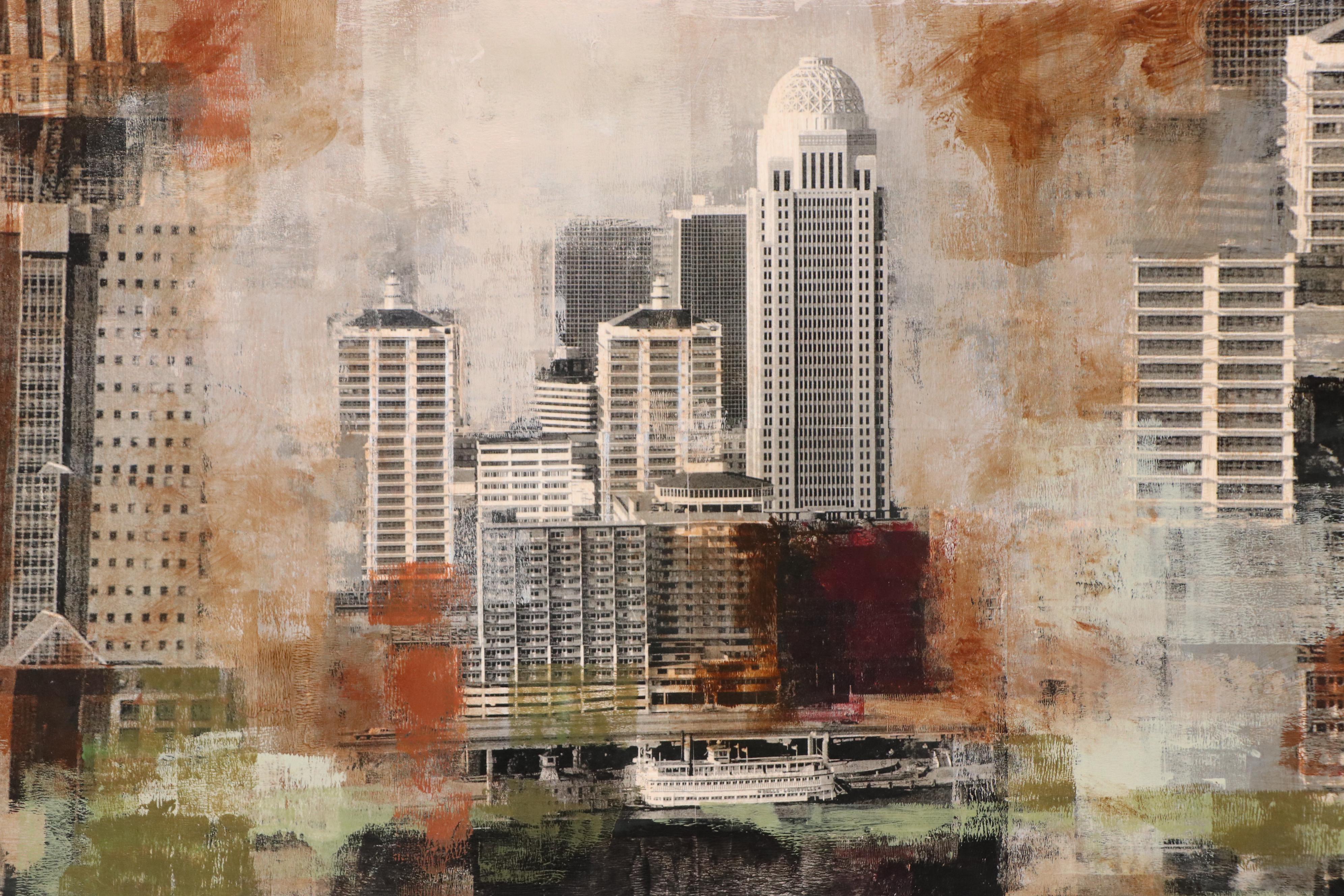 Ursula J. Brenner Mixed Media Cityscape Painting "Louisville," 21st Century