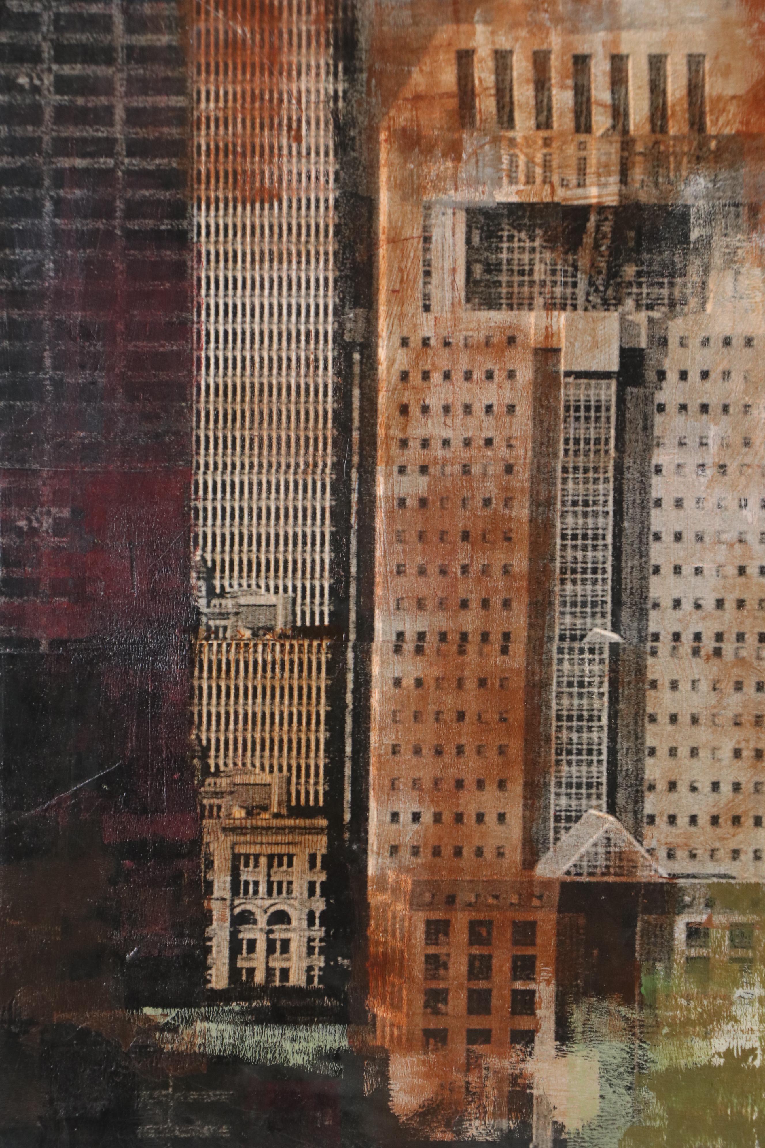 Ursula J. Brenner Mixed Media Cityscape Painting "Louisville," 21st Century