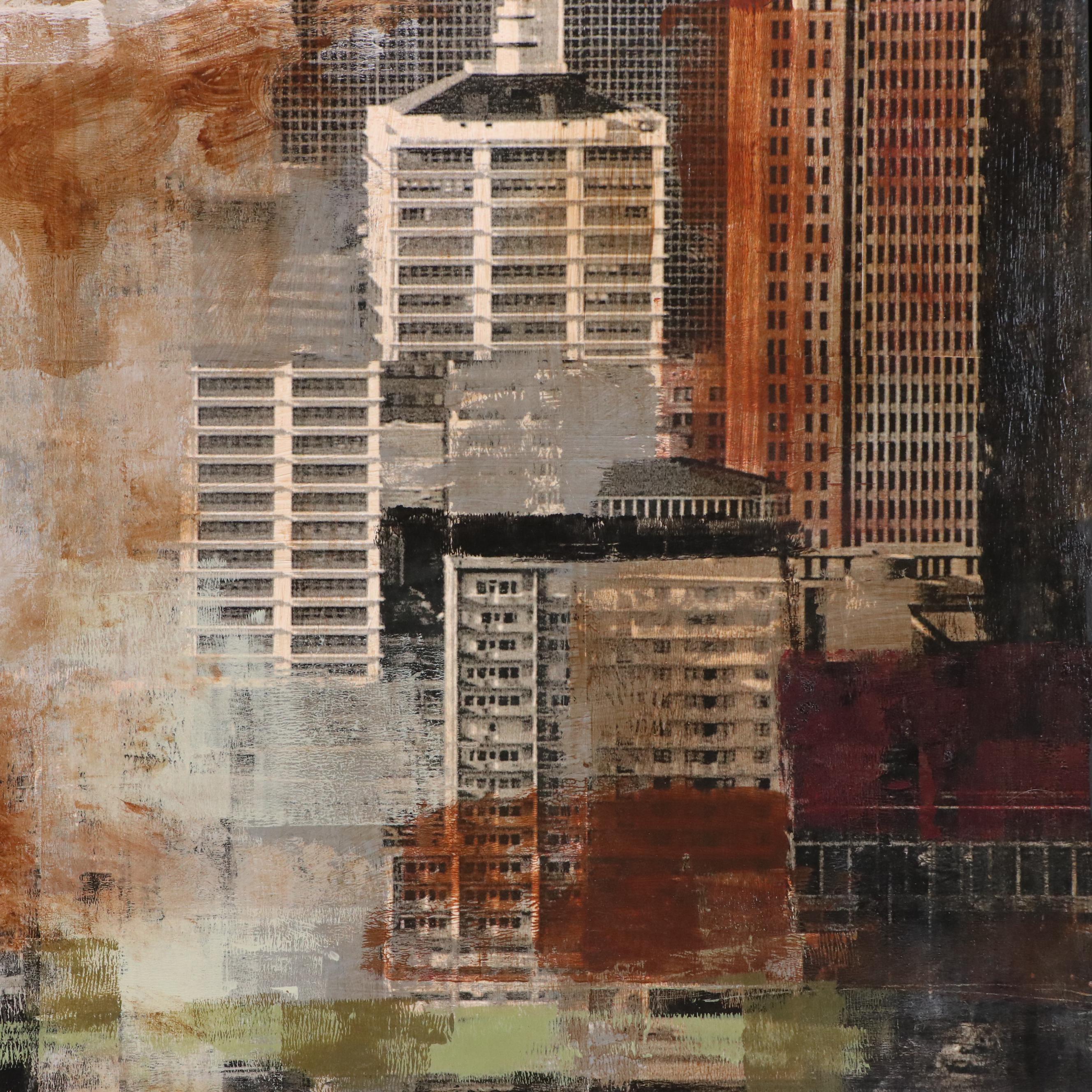 Ursula J. Brenner Mixed Media Cityscape Painting "Louisville," 21st Century