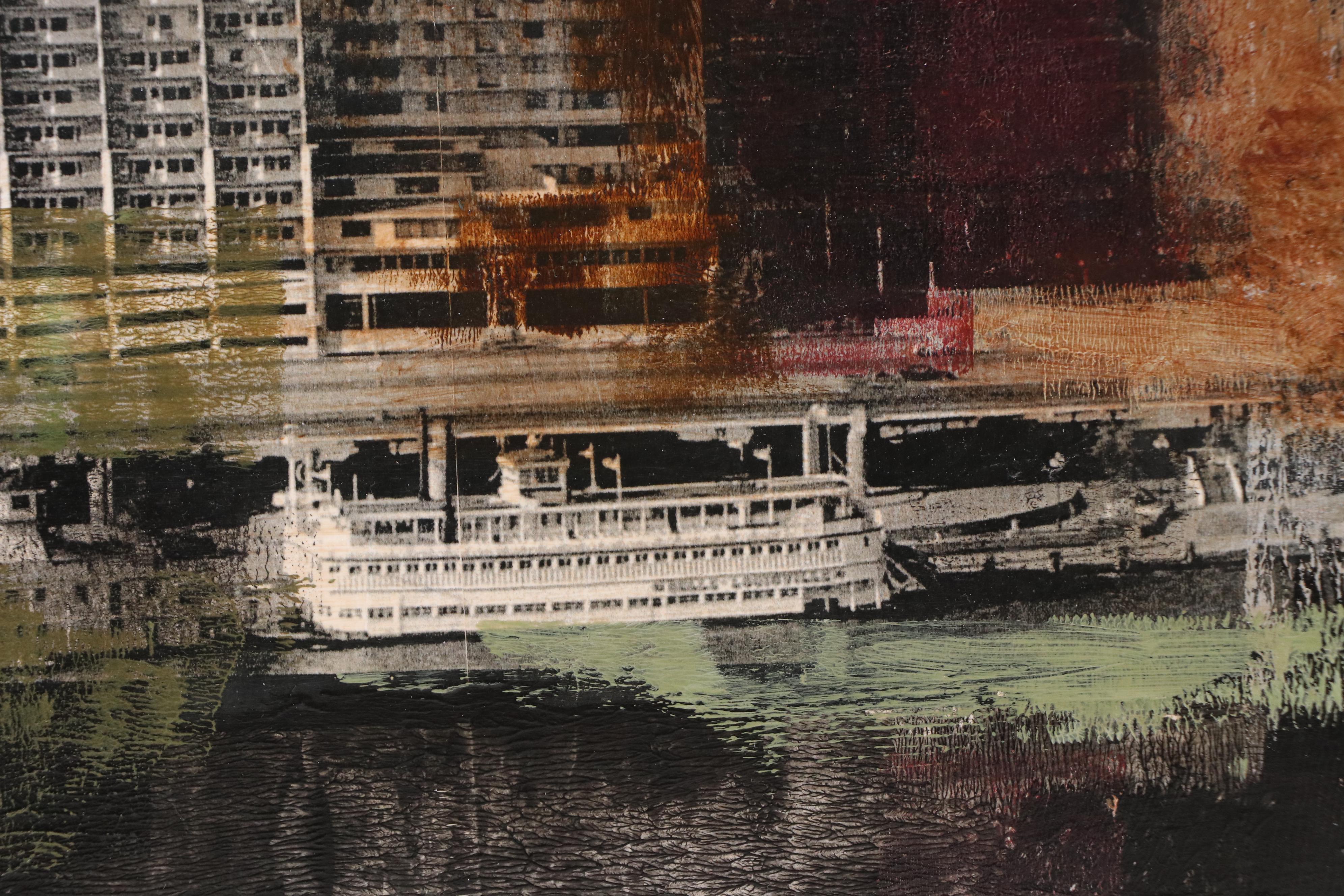 Ursula J. Brenner Mixed Media Cityscape Painting "Louisville," 21st Century