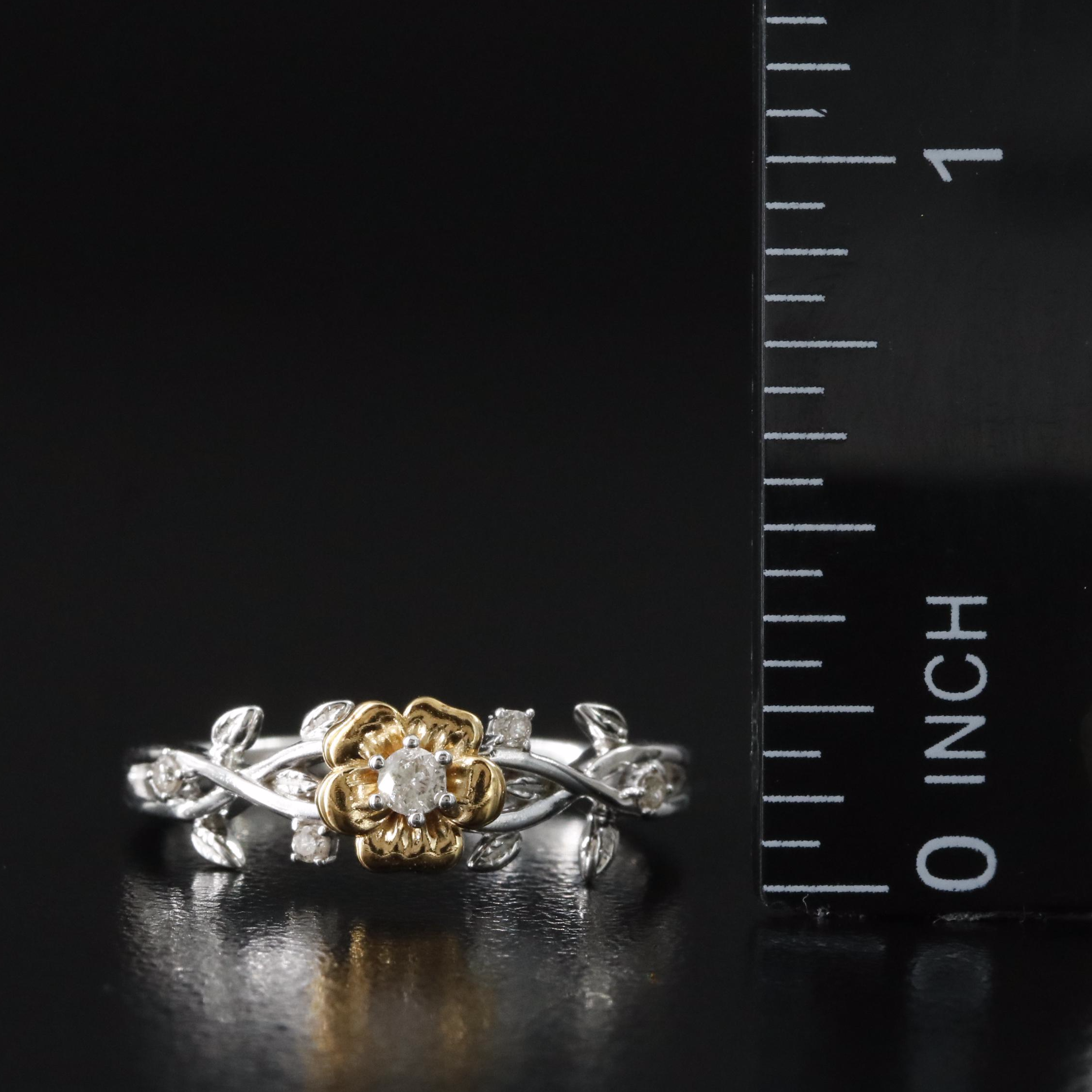 Sterling Diamond Rose Ring