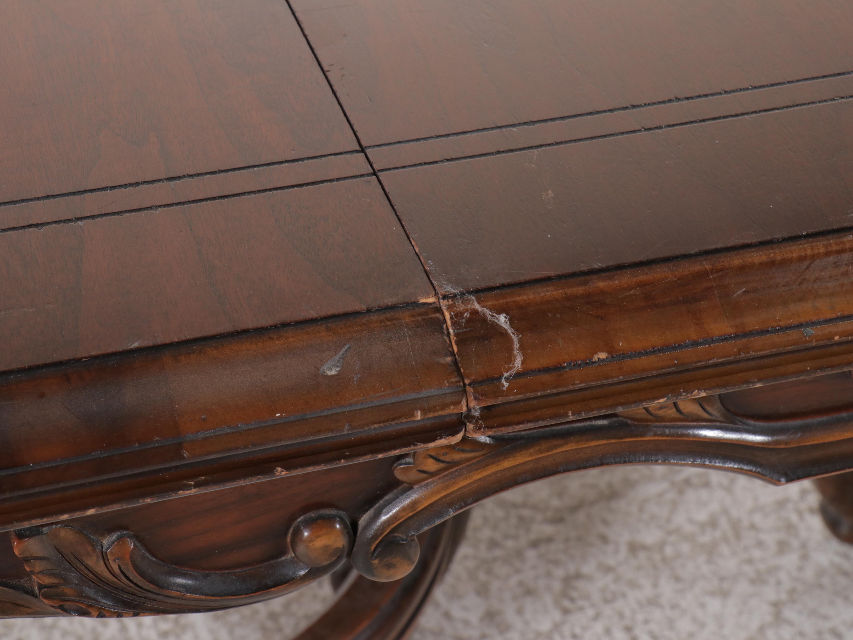 French Provincial Style Walnut Dining Table and Needlepoint Upholstered Chairs