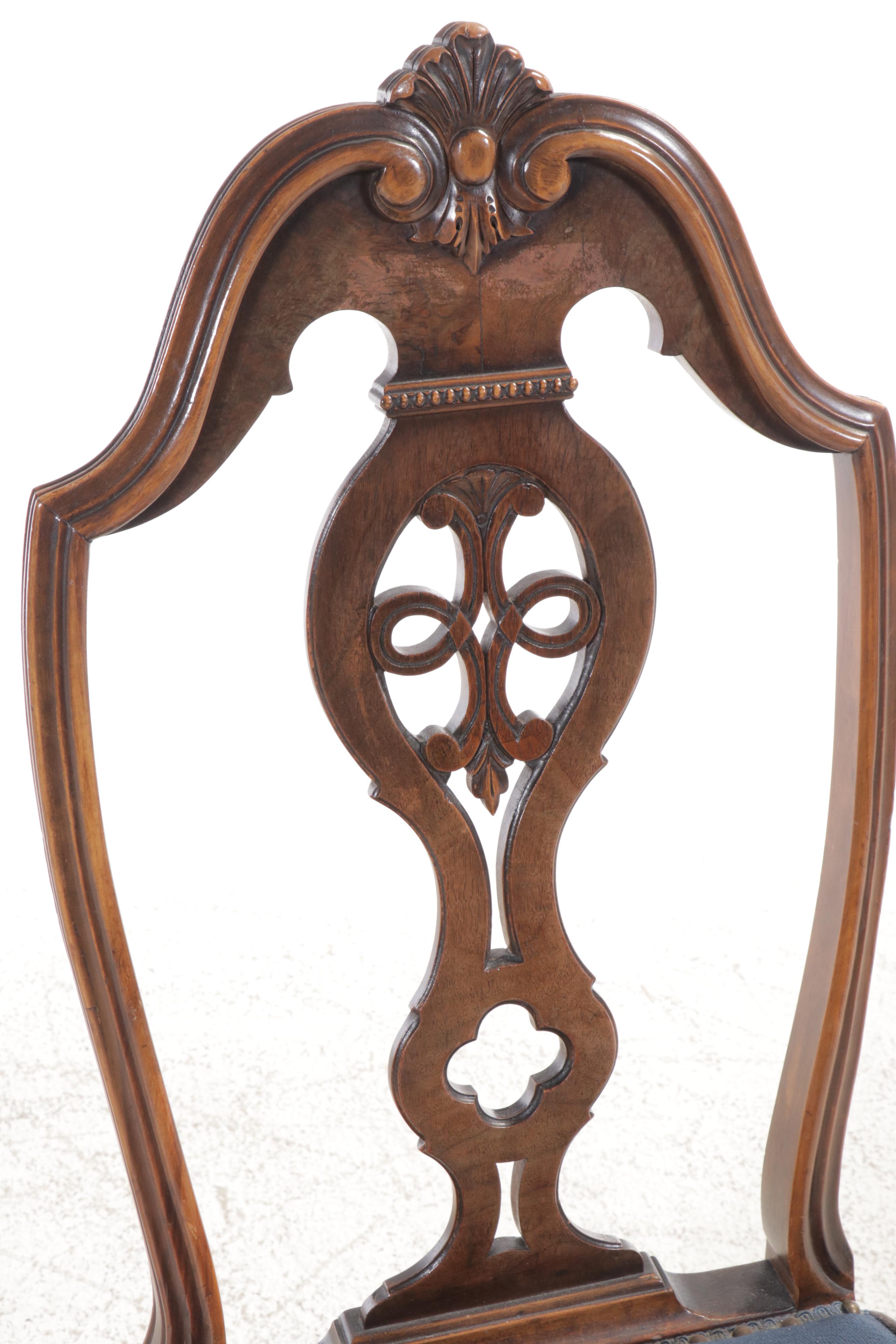 French Provincial Style Walnut Dining Table and Needlepoint Upholstered Chairs