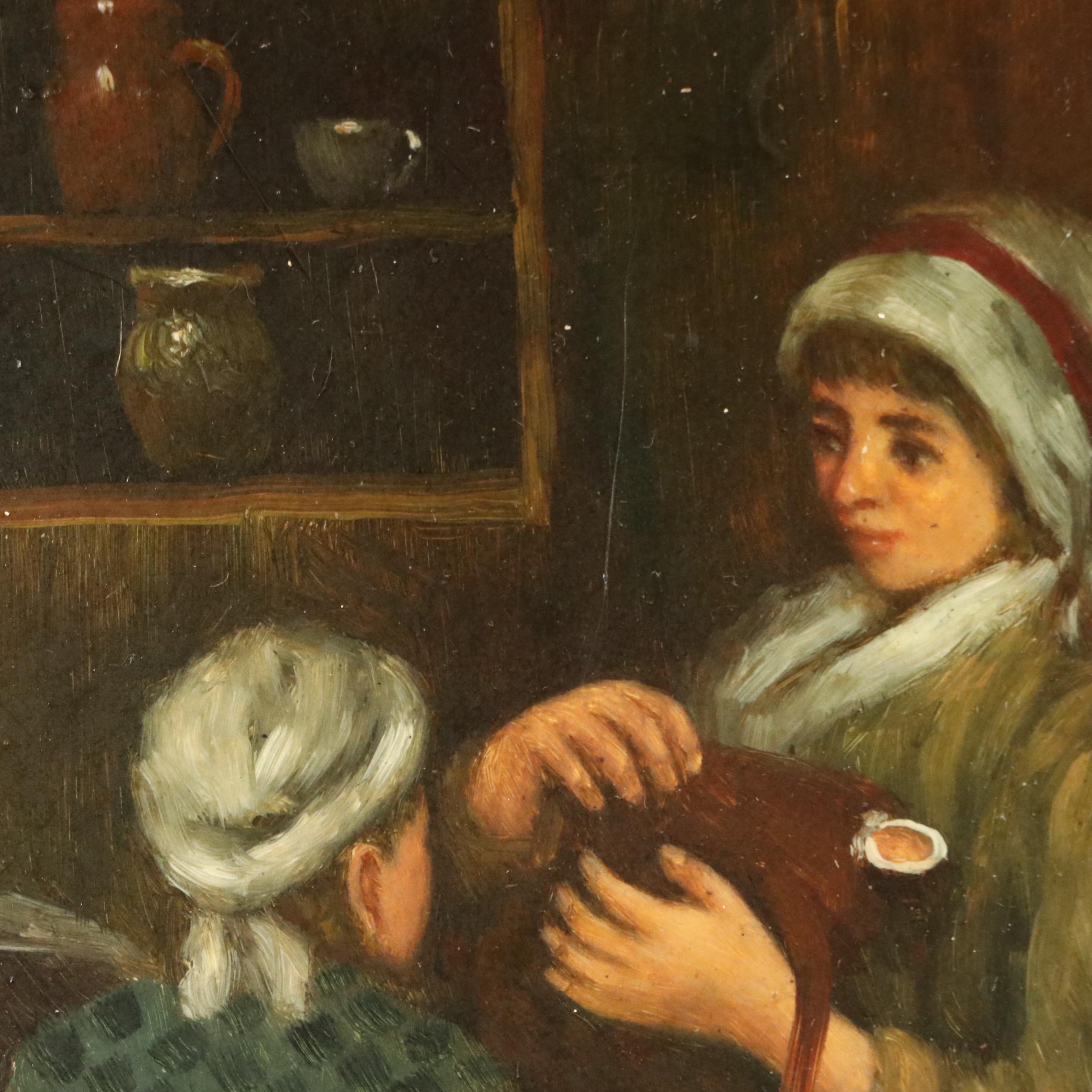 Dutch Style Interior Genre Scene Oil Painting