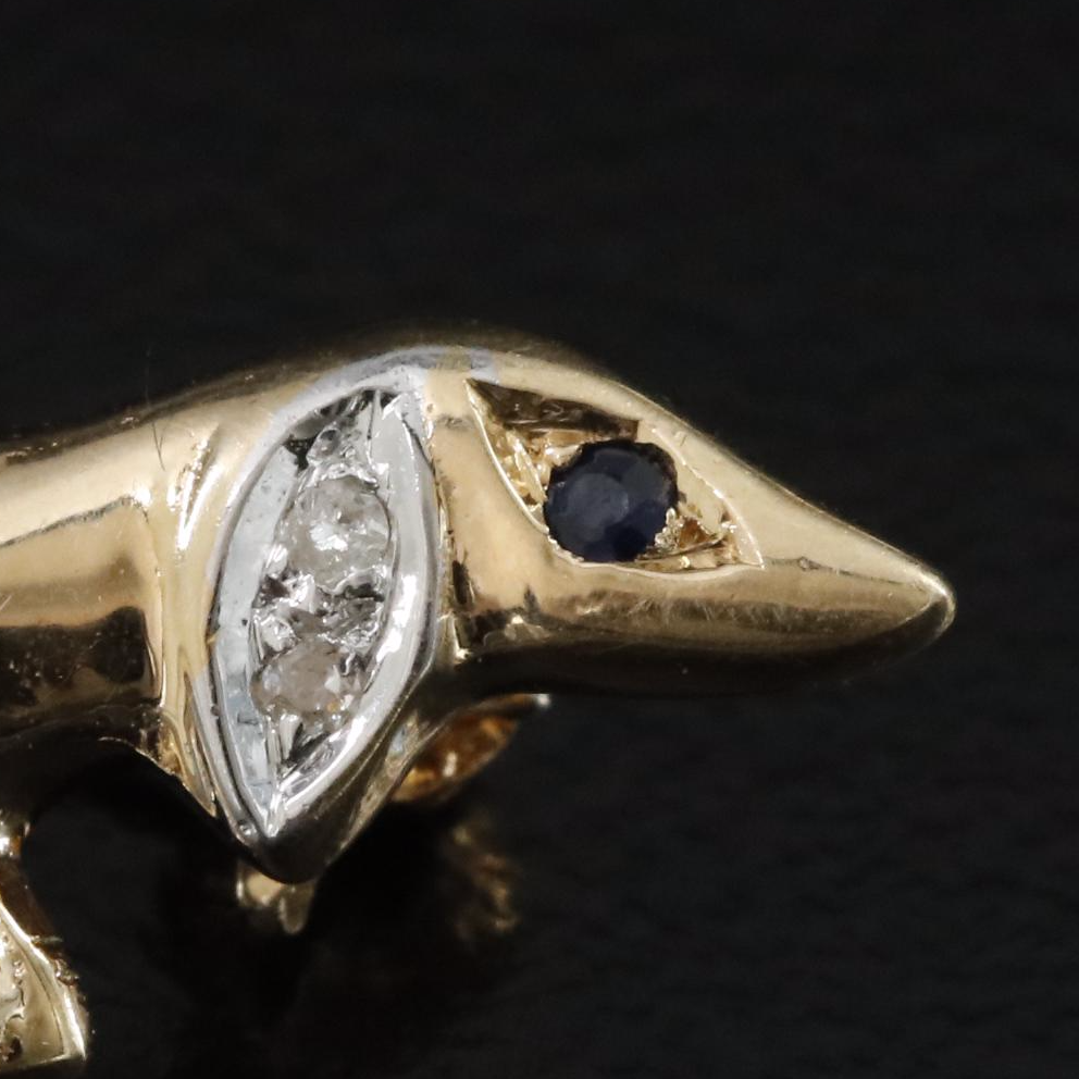 14K Diamond and Sapphire Dachshund Brooch
