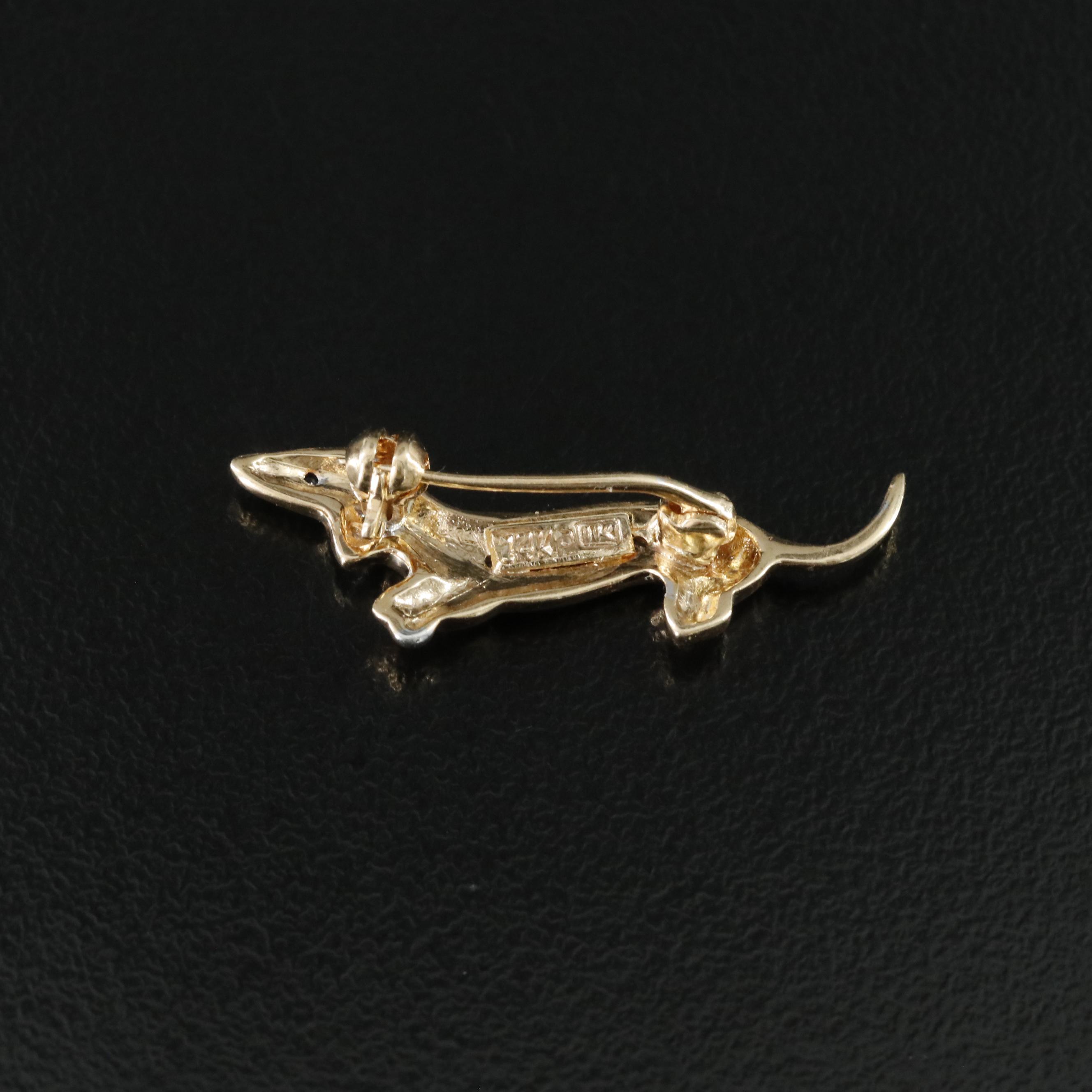 14K Diamond and Sapphire Dachshund Brooch