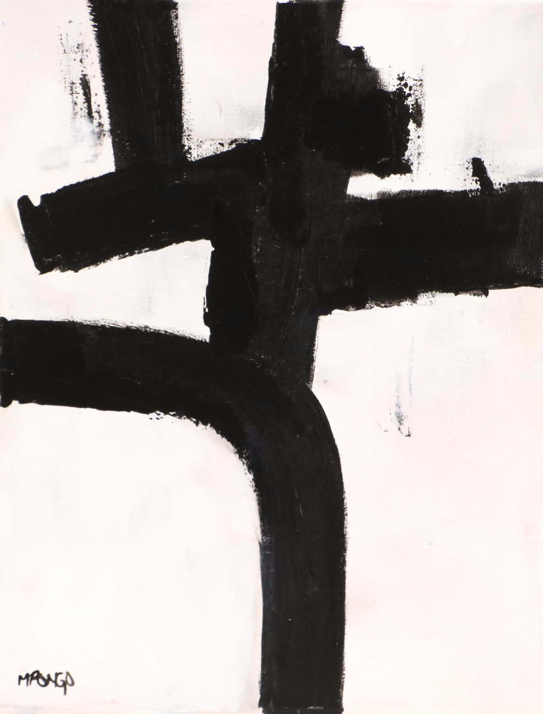 Milagros Pongo Abstract Mixed Media Painting "Black and White," 21st Century