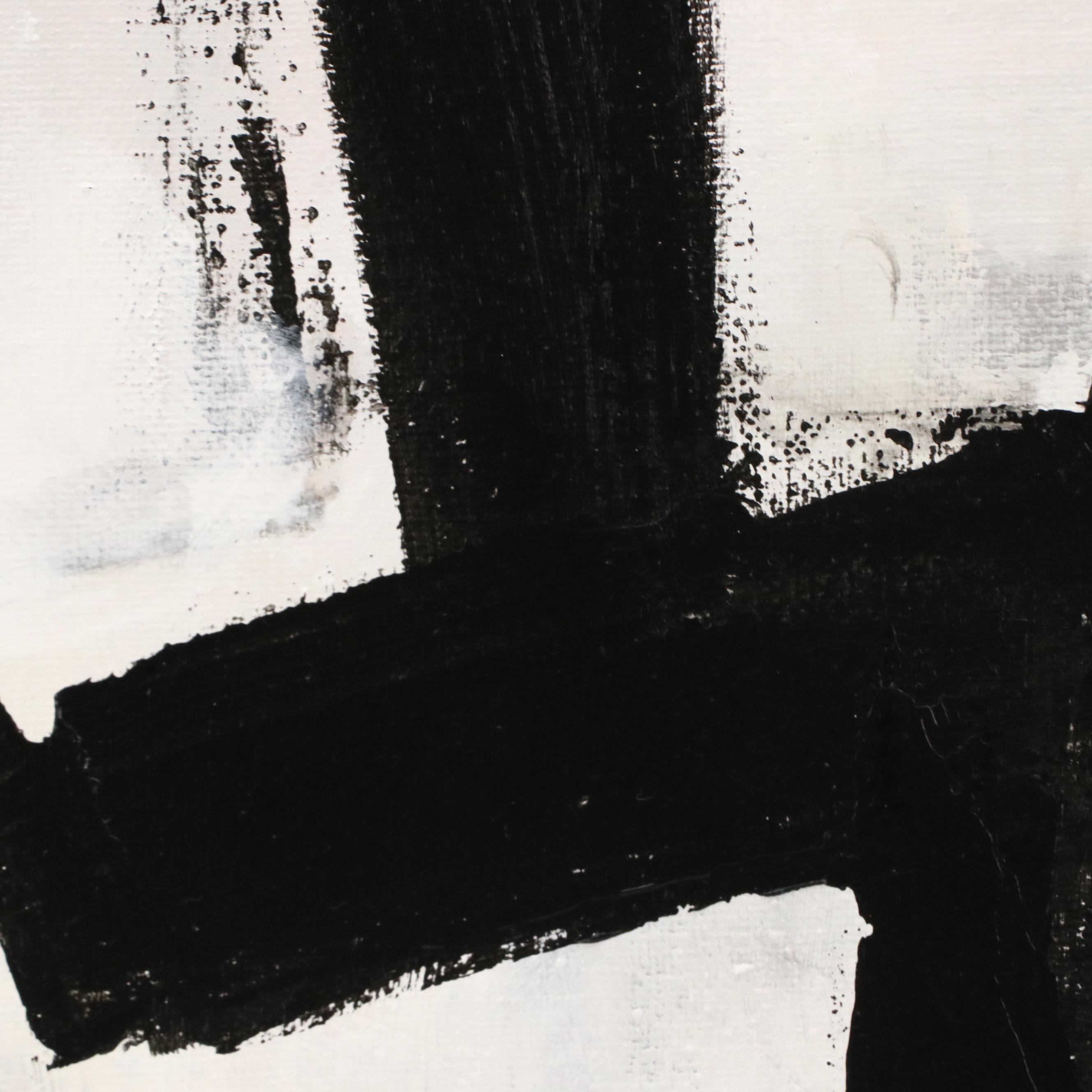 Milagros Pongo Abstract Mixed Media Painting "Black and White," 21st Century
