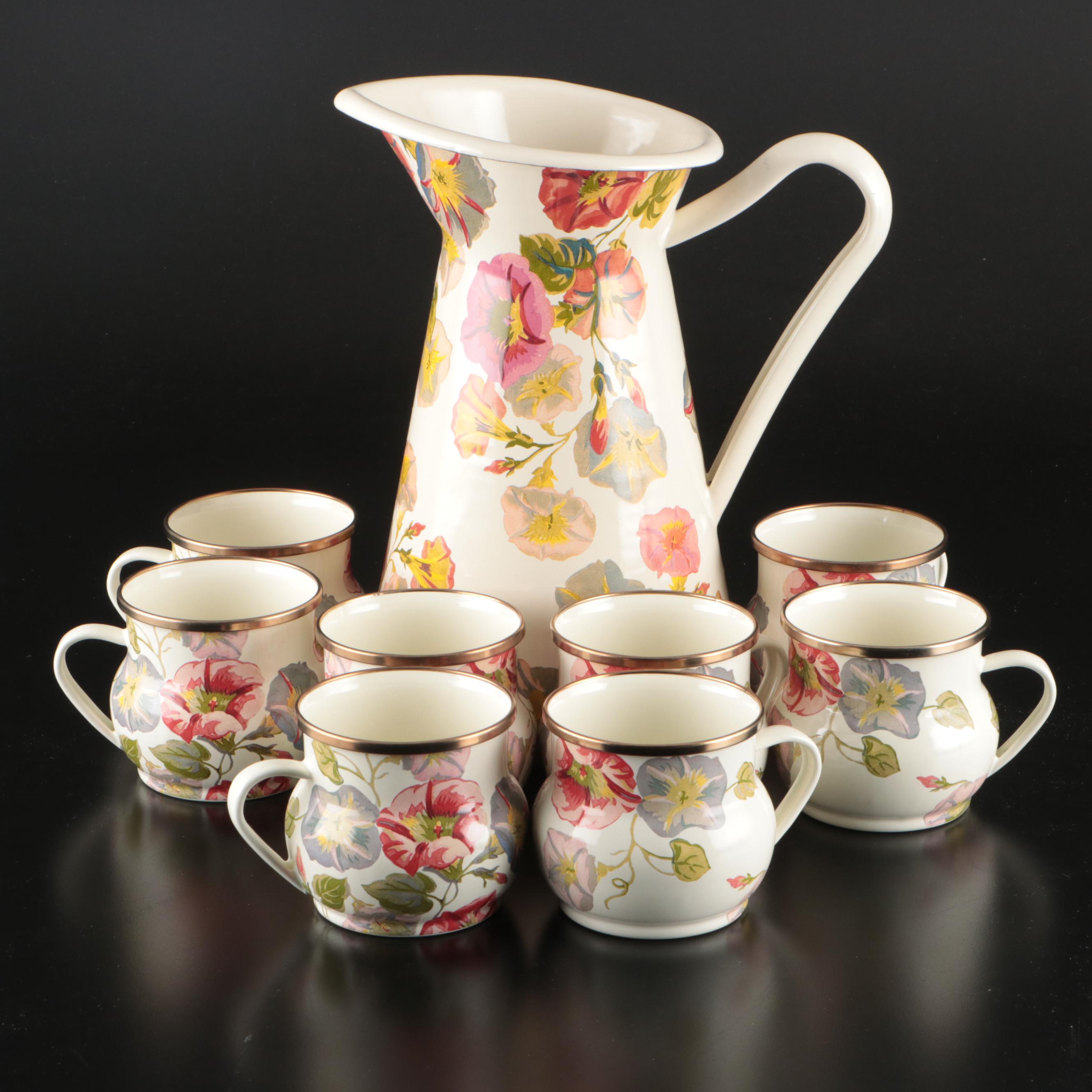 MacKenzie-Childs "Morning Glory" Enamelware Pitcher and Mugs