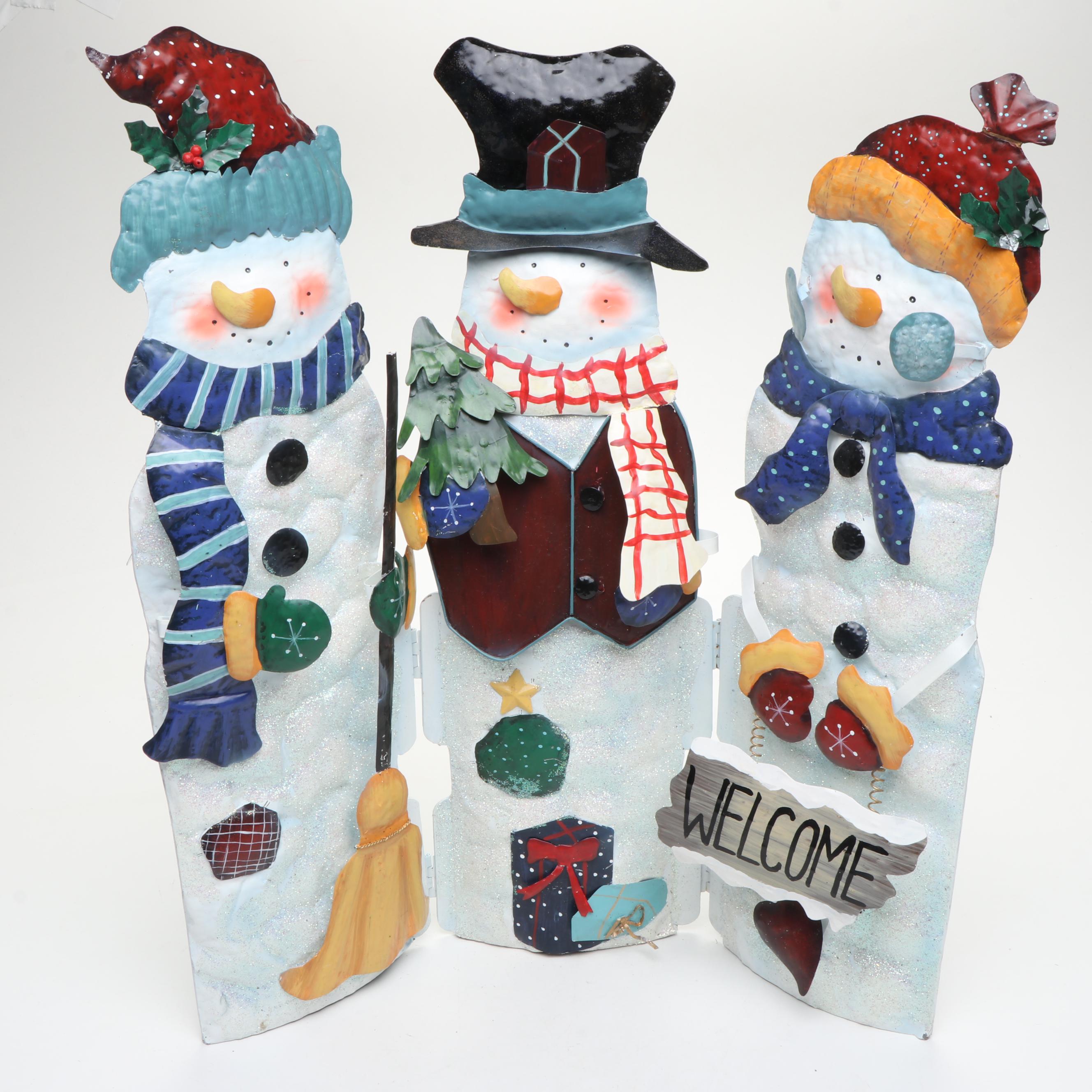 Painted Metal Wall Plaques and Other Snowmen and Santa Décor