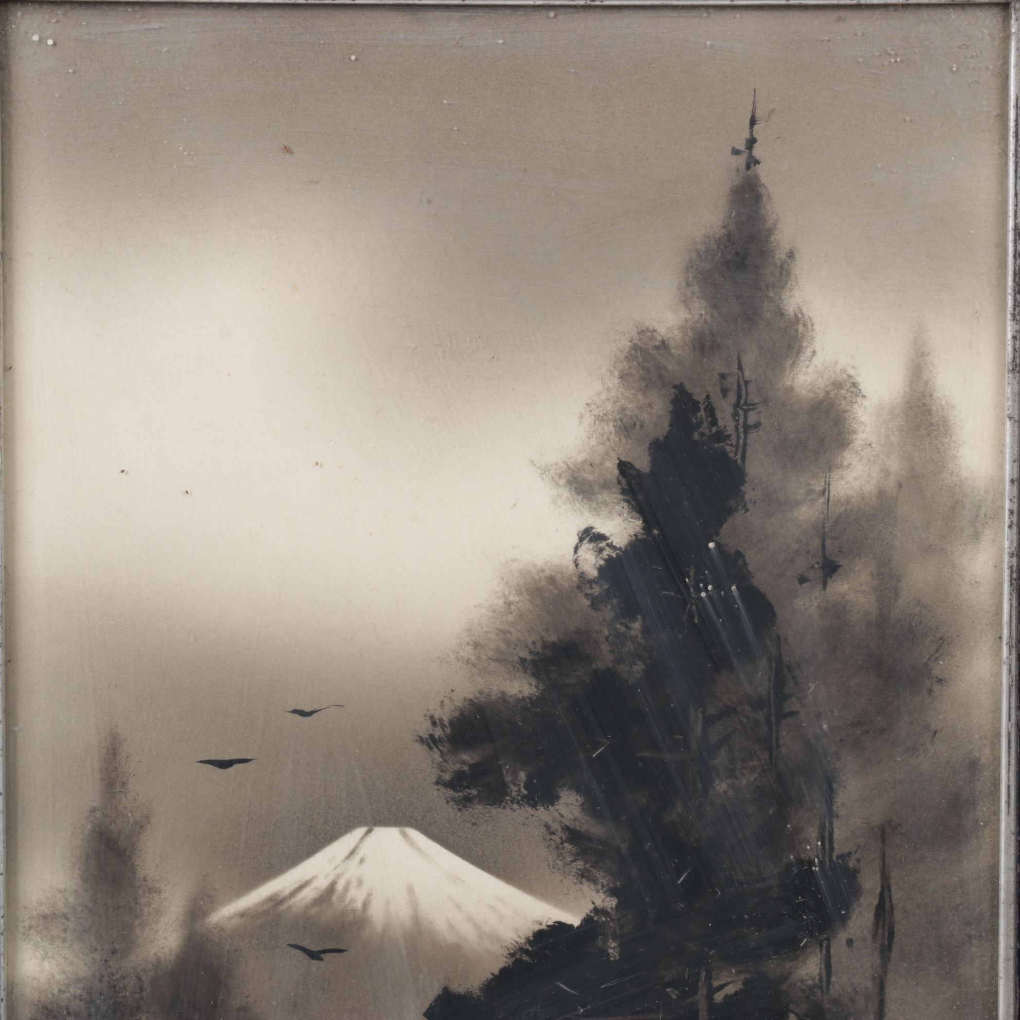 Chinese Grayscale Landscape Watercolor and Ink Painting, Mid-20th Century