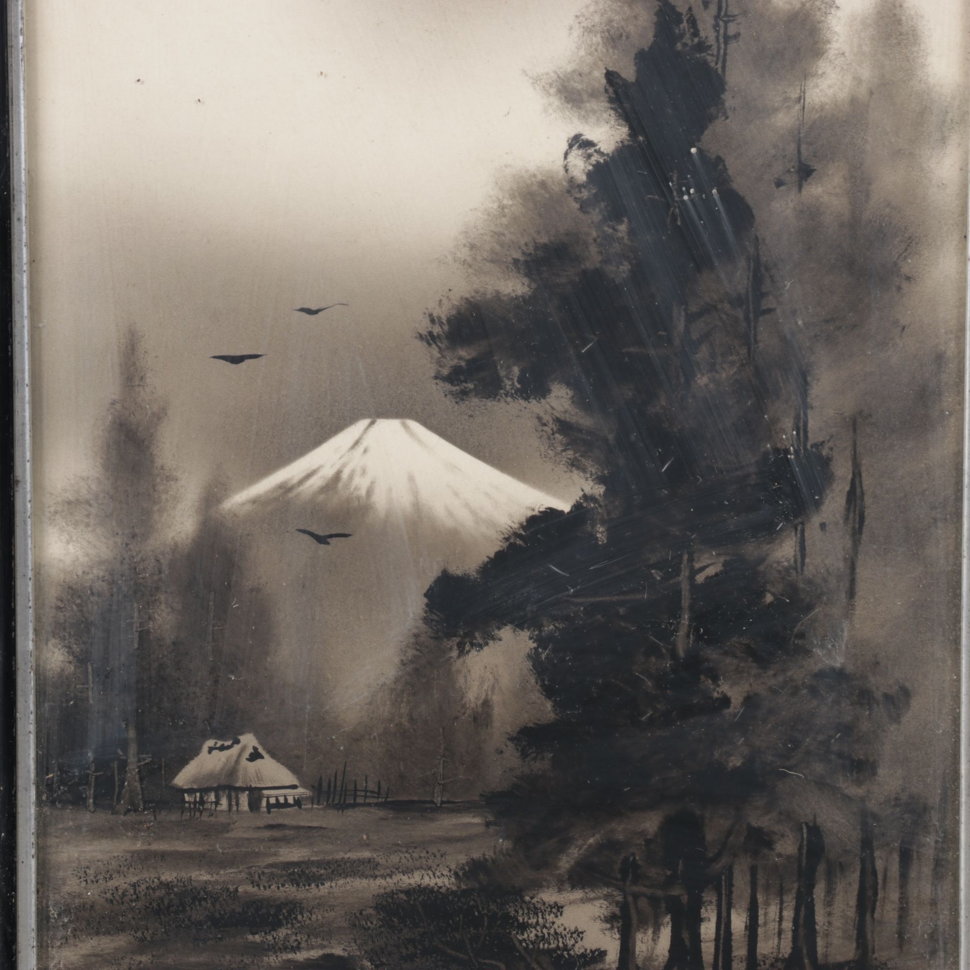 Chinese Grayscale Landscape Watercolor and Ink Painting, Mid-20th Century