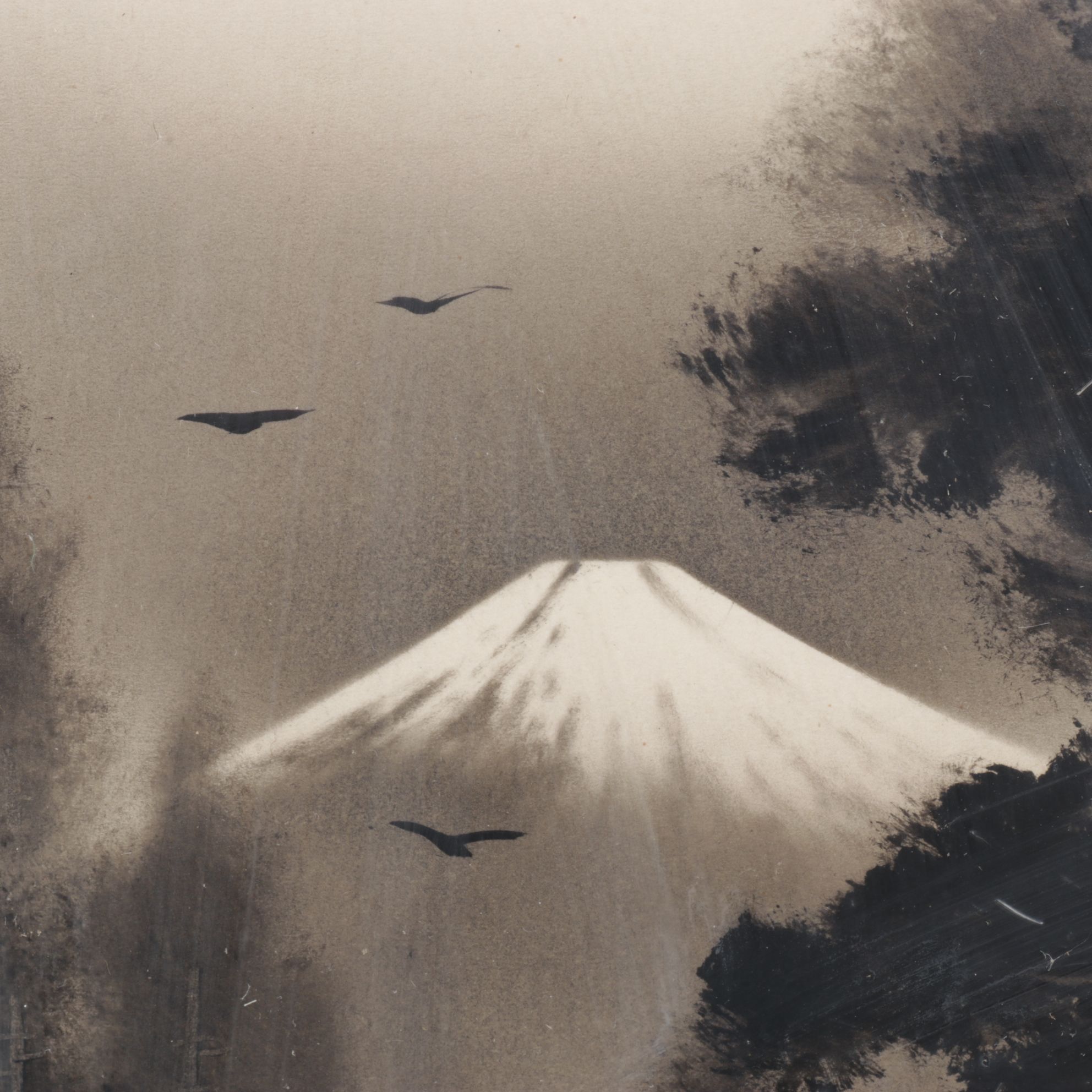 Chinese Grayscale Landscape Watercolor and Ink Painting, Mid-20th Century