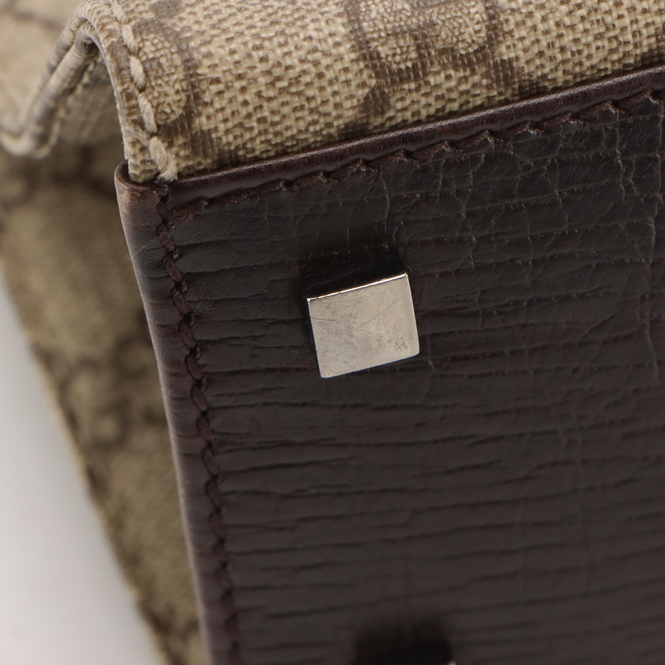 Gucci Joy GG Supreme Canvas & Brown Cinghiale Leather Top Handle Vertical Tote